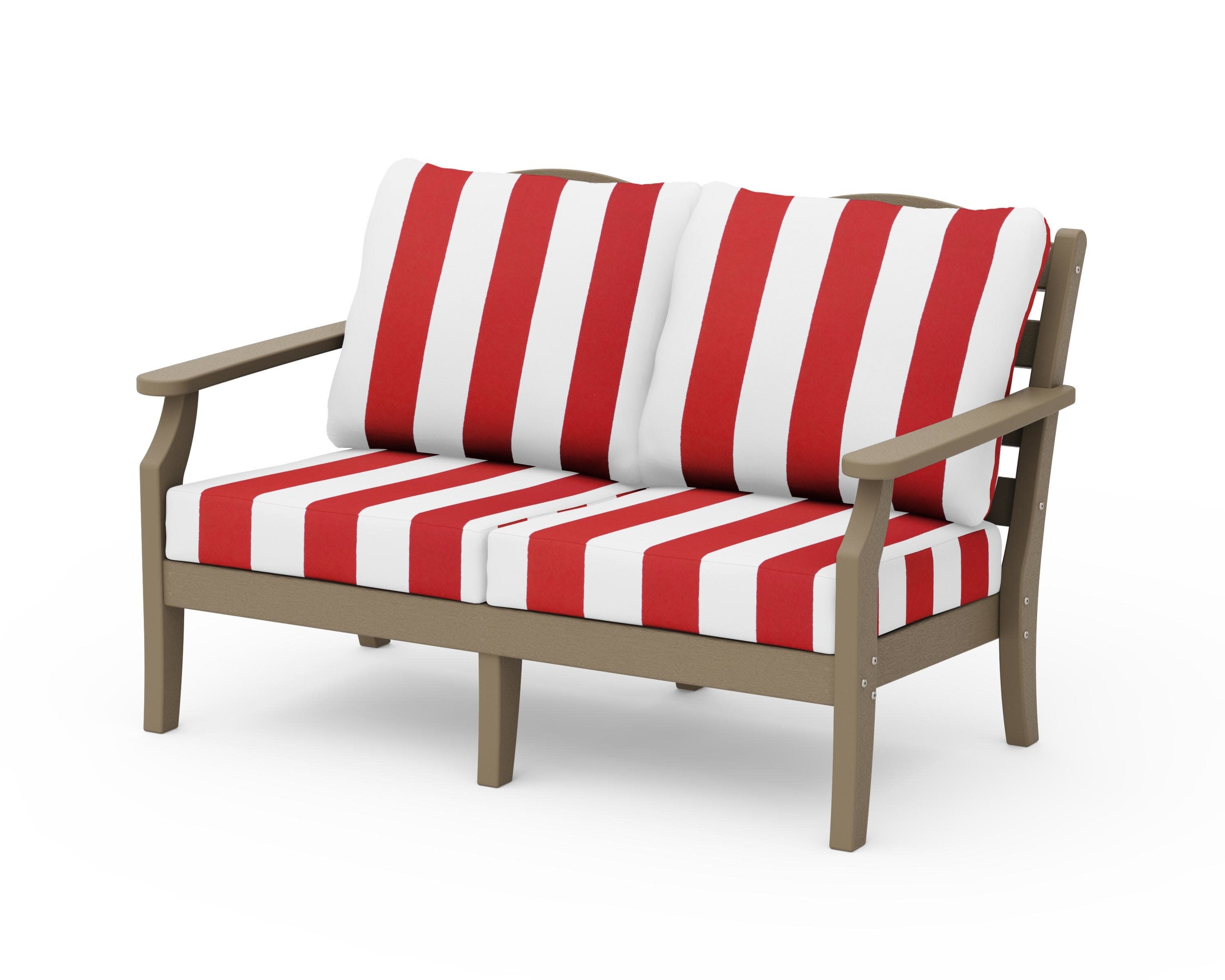 Savannah Deep Seating Loveseat in Vintage Sahara / Cabana Stripe Crimson