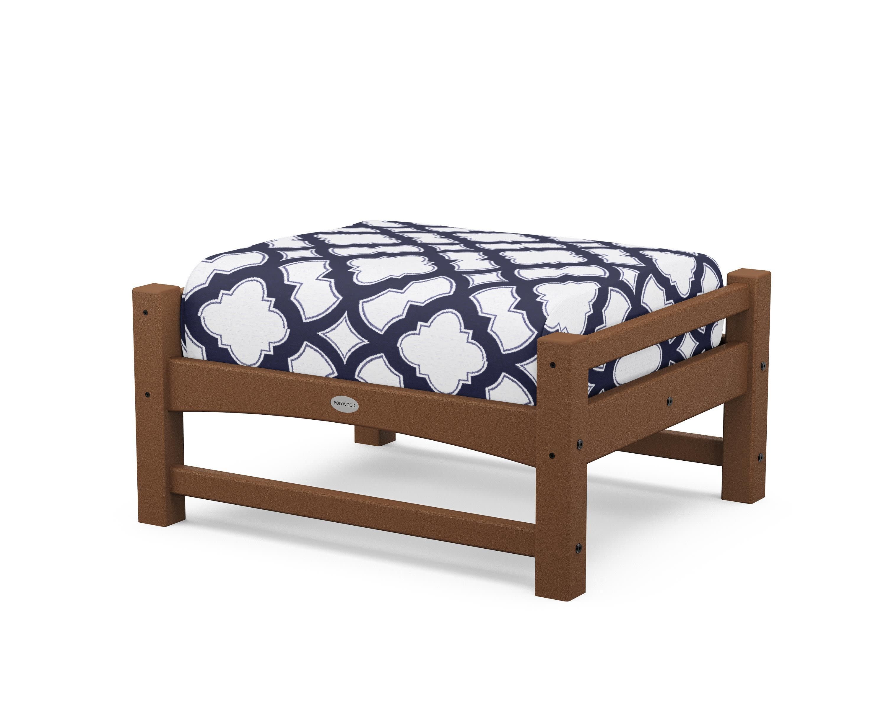 Club Ottoman in Teak / Trellis Navy