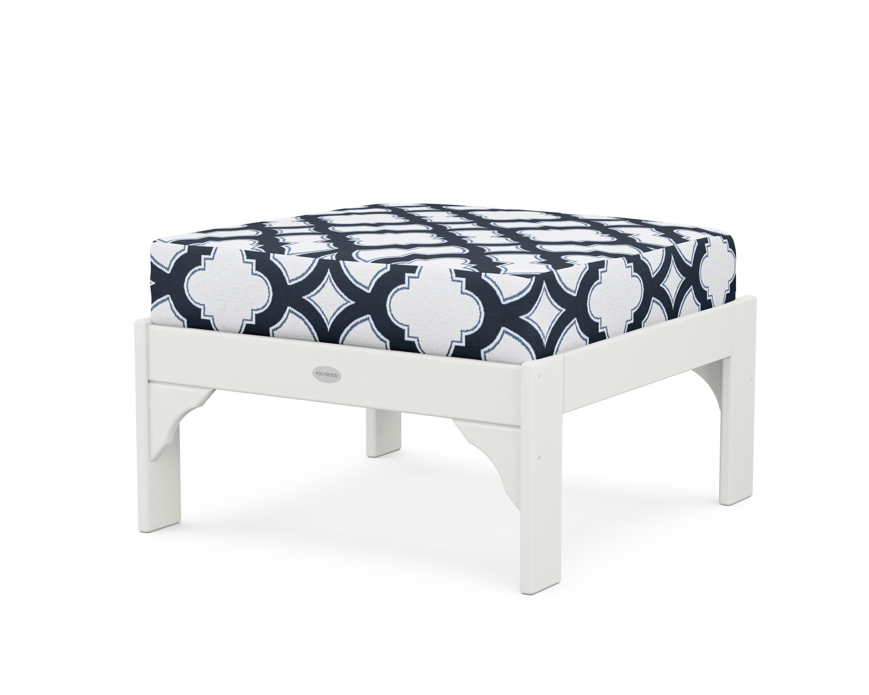 Vineyard Deep Seating Ottoman in Vintage White / Trellis Marine Indigo