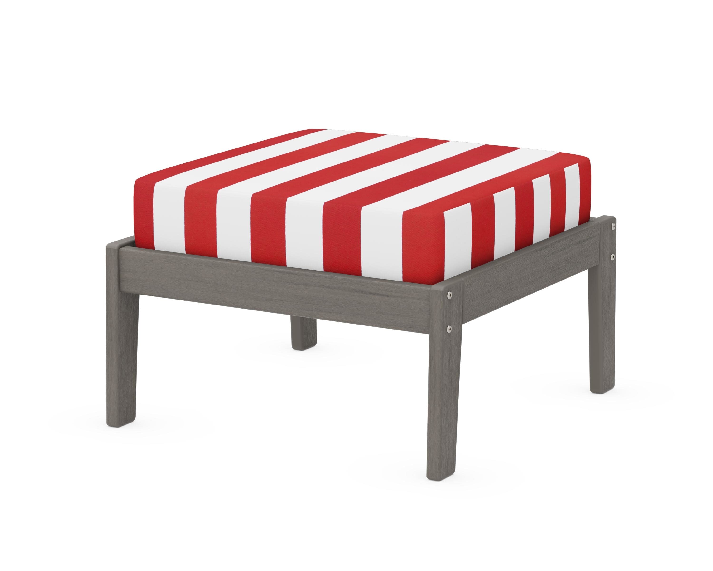 Deep Seating Ottoman in Driftwood / Cabana Stripe Crimson