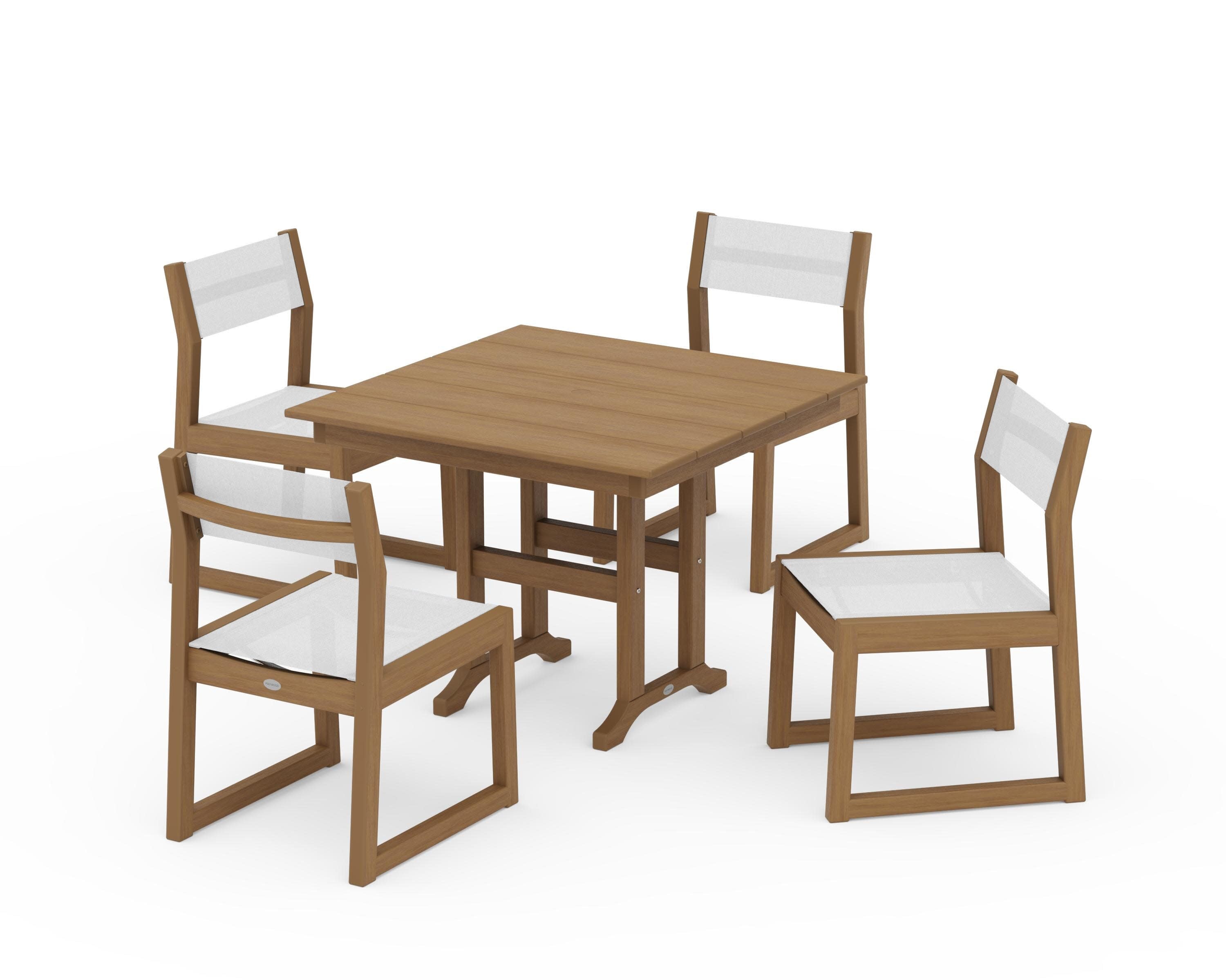 EDGE Sling Side Chair 5-Piece Farmhouse Dining Set in Natural / White Sling