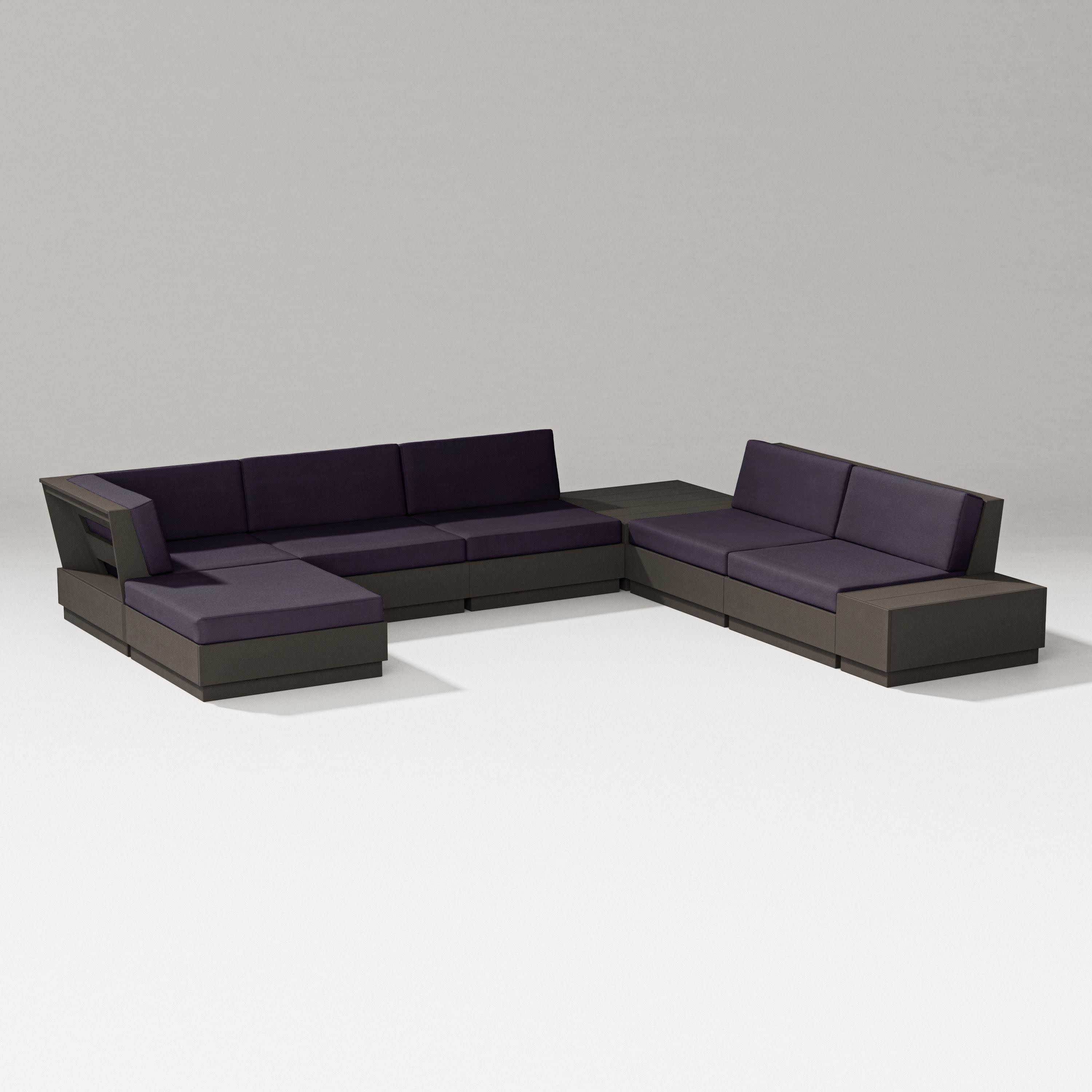 Elevate 8-Piece Corner Sectional in Vintage Coffee / Navy Linen