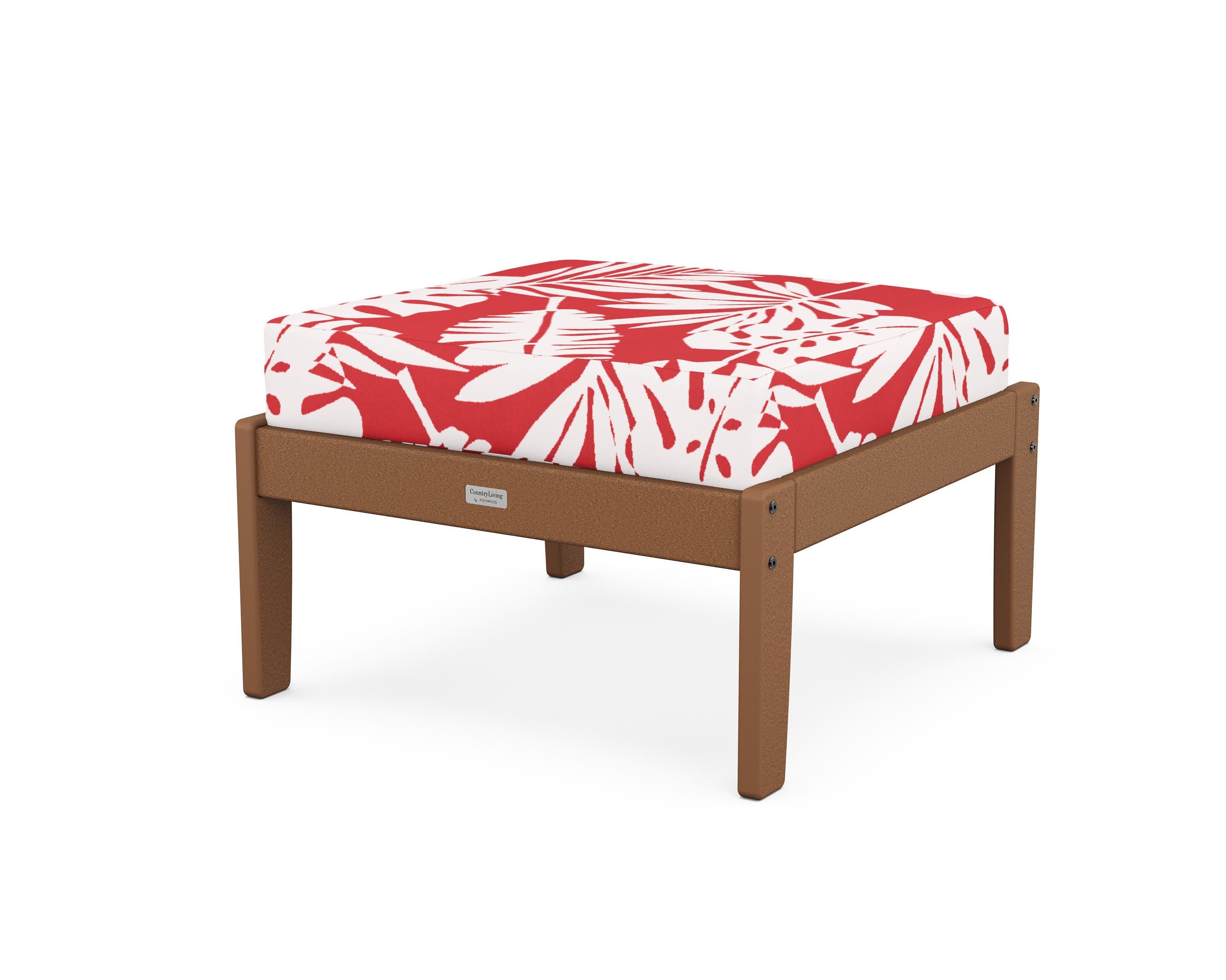 Cottage Deep Seating Ottoman in Teak / Leaf Crimson