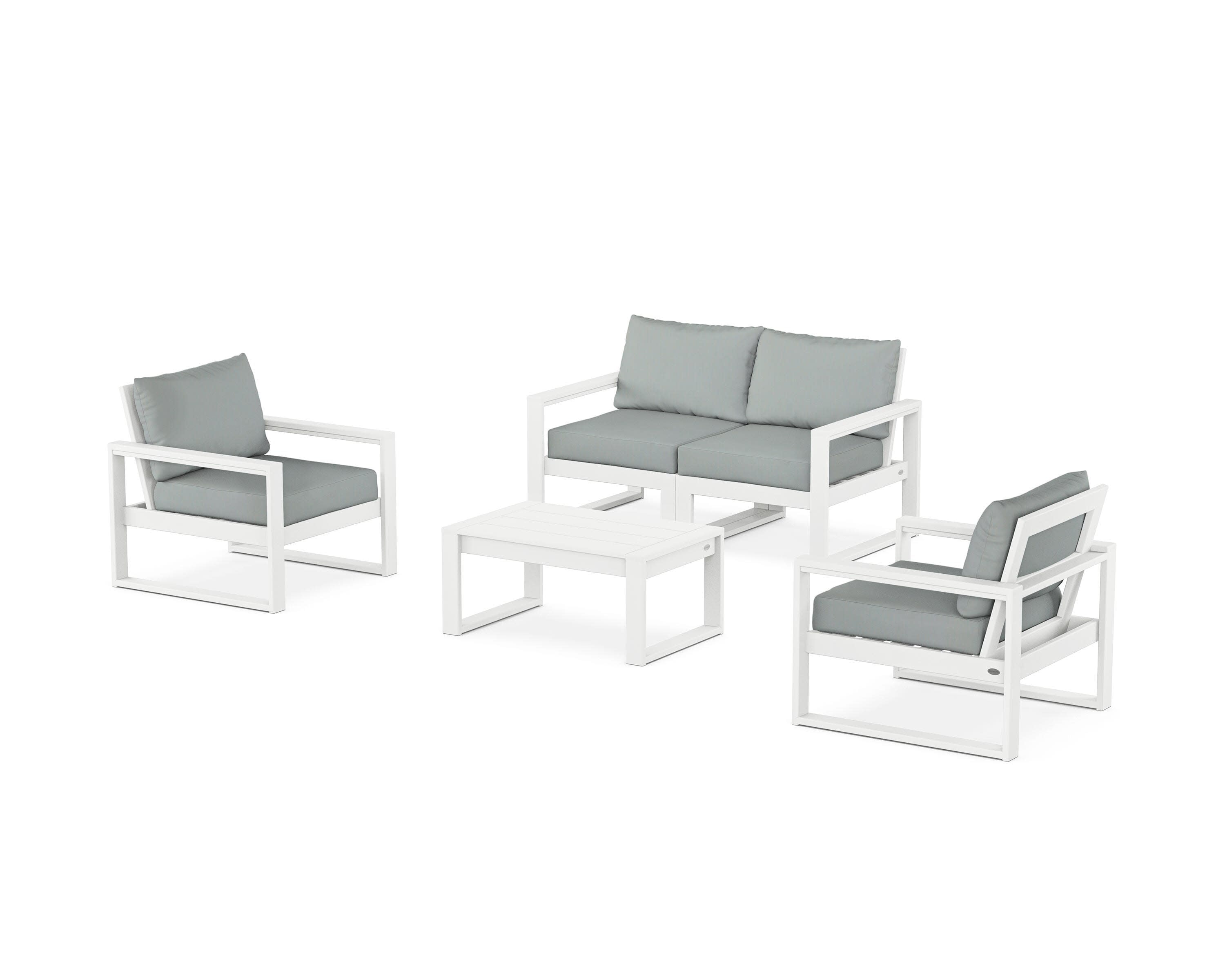 EDGE Sectional 4-Piece Deep Seating Set with Loveseat in White / Spa