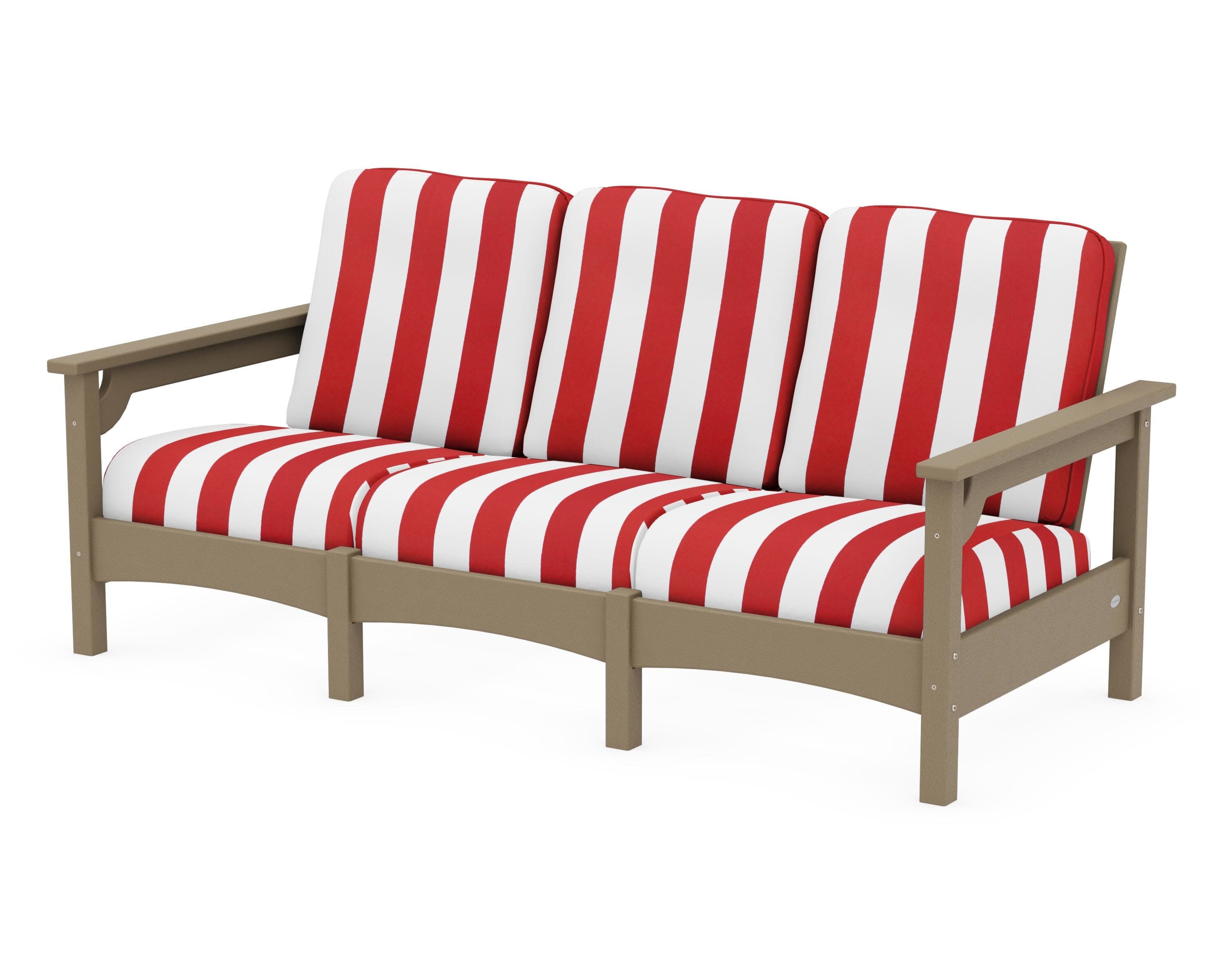 Club Sofa in Vintage Sahara / Cabana Stripe Crimson