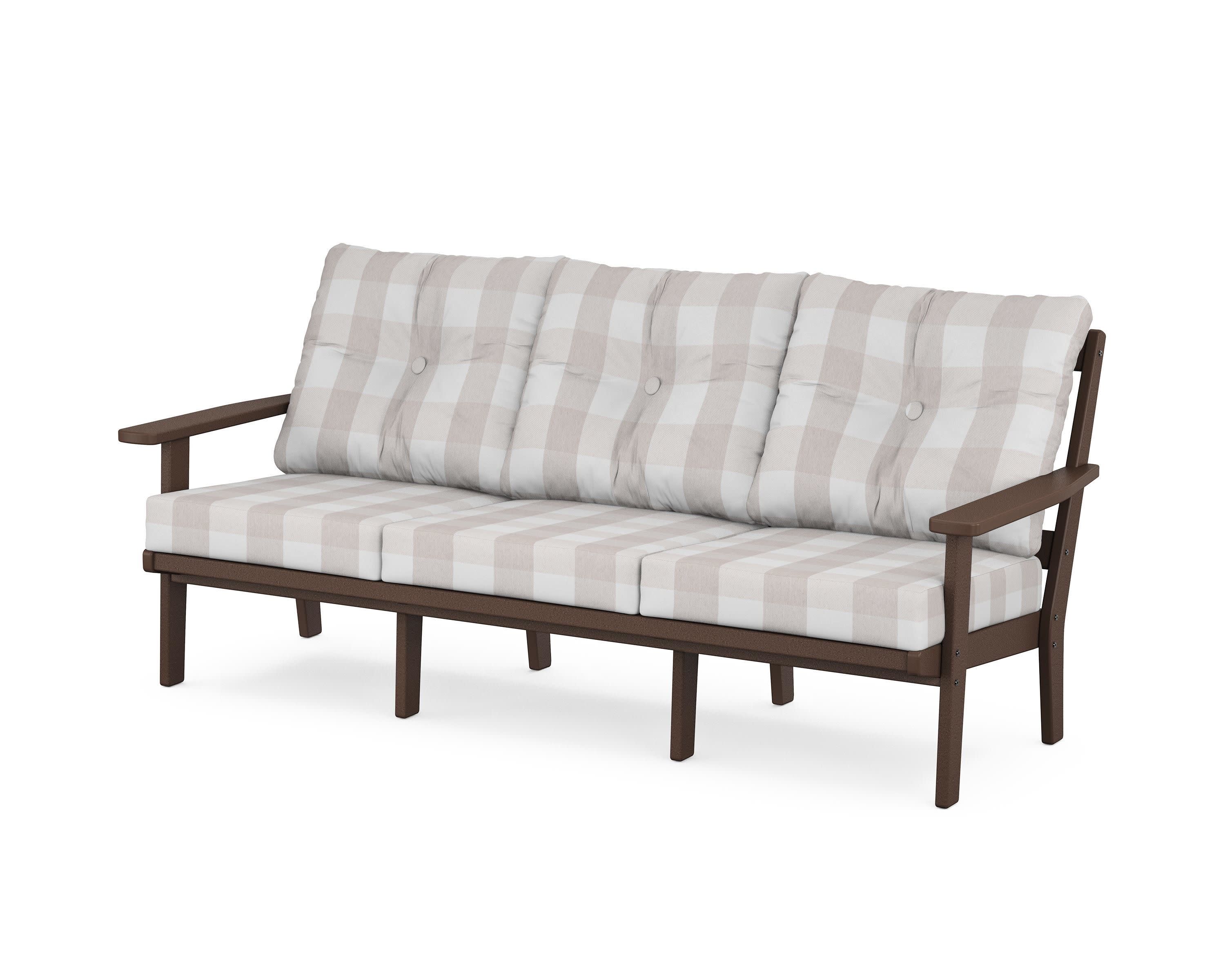 Oxford Deep Seating Sofa in Mahogany / Buffalo Plaid Dune Burlap