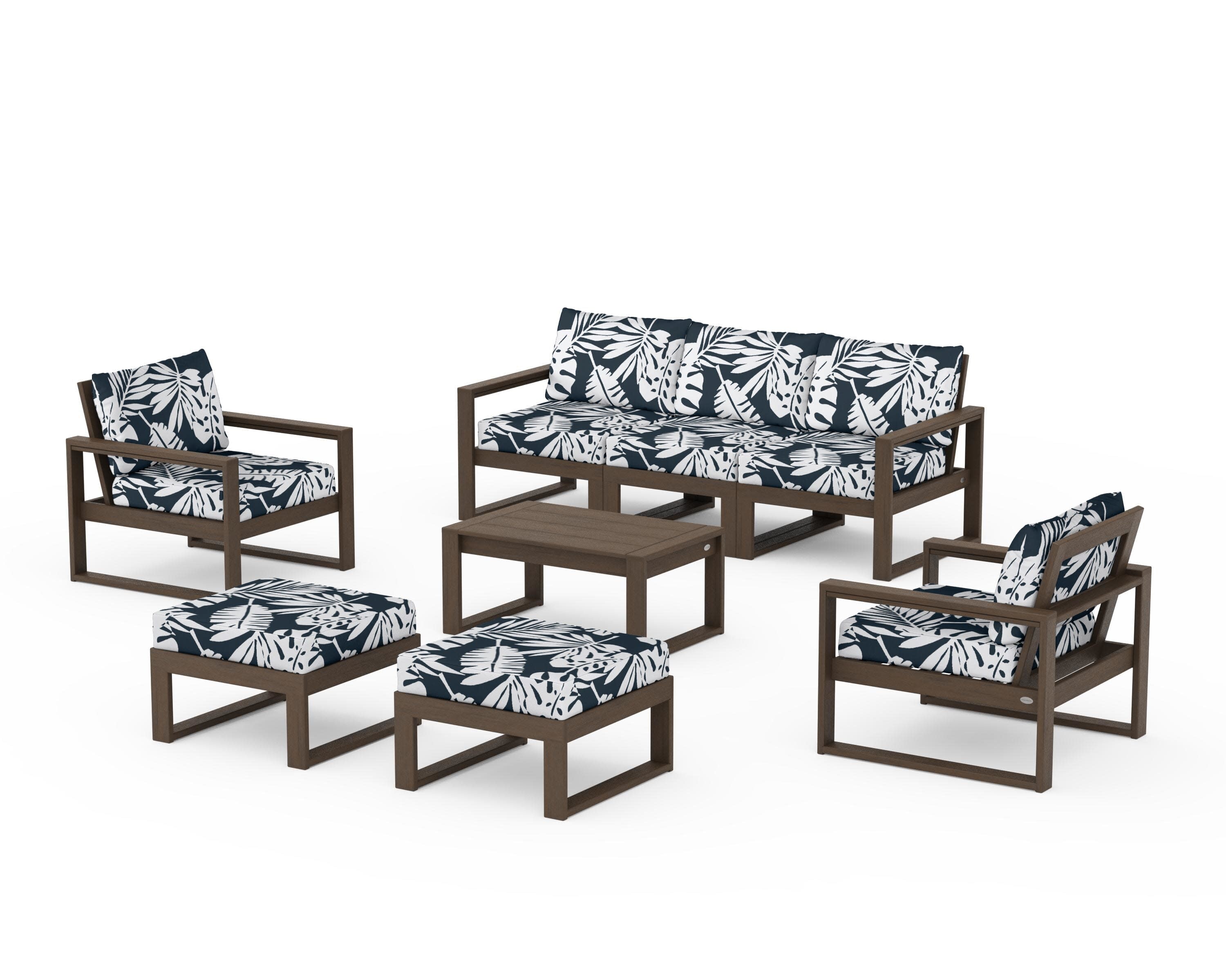EDGE Sectional 8-Piece Lounge Sofa Set in Kona / Leaf Marine Indigo