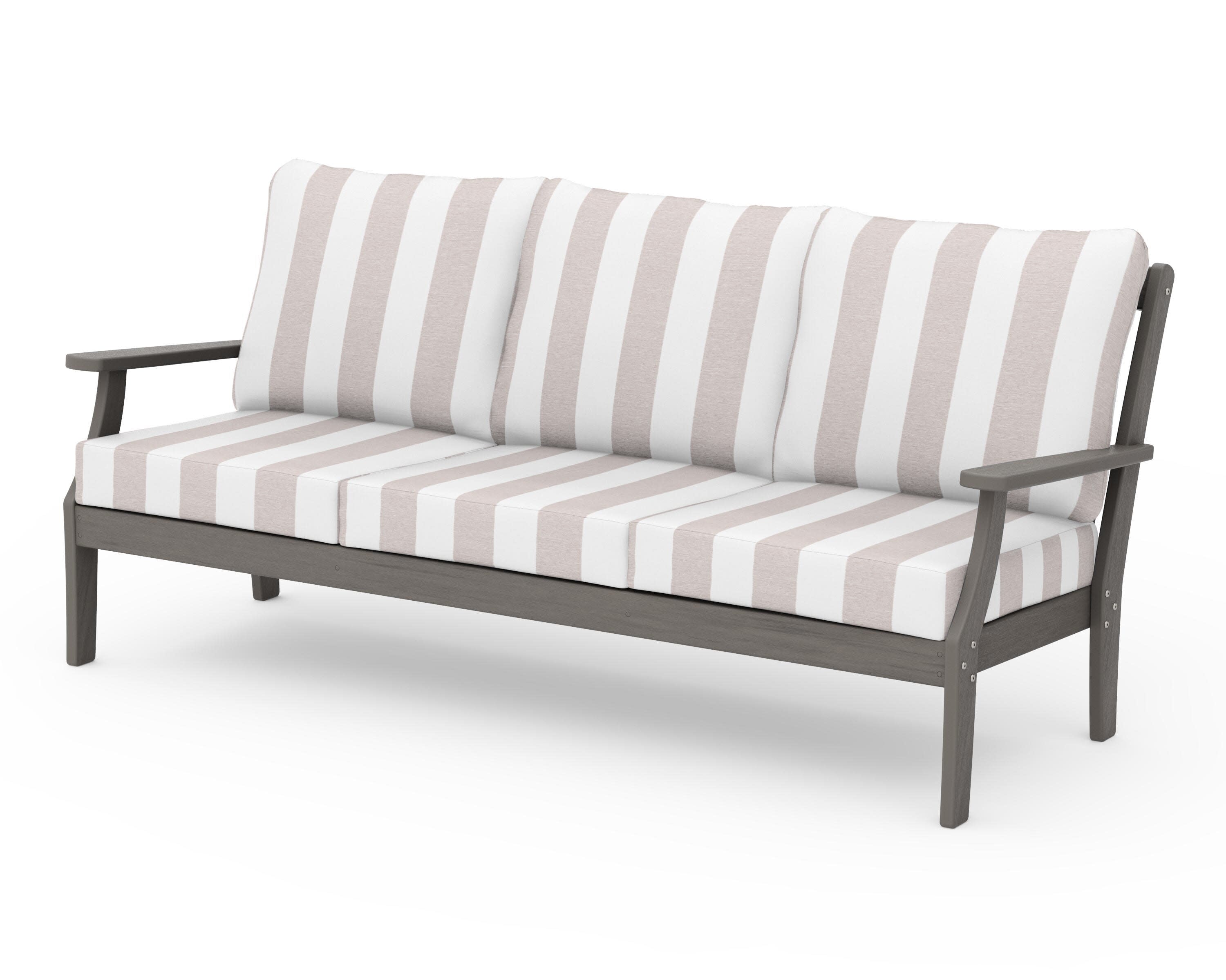 Braxton Deep Seating Sofa in Driftwood / Cabana Stripe Dune Burlap
