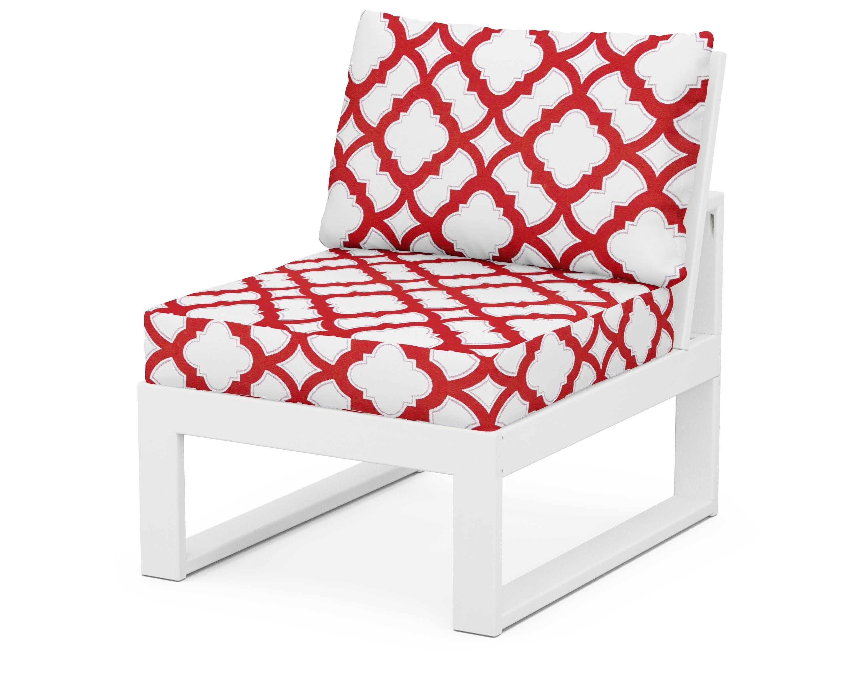 Modular Armless Chair in White / Trellis Crimson