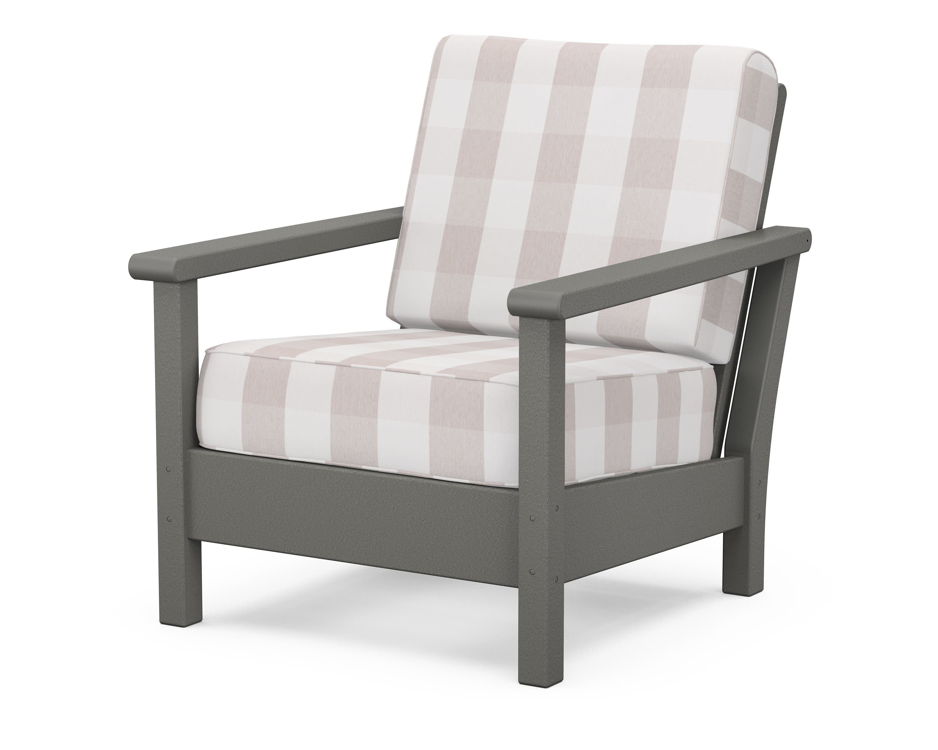Harbour Deep Seating Chair in Slate Grey / Buffalo Plaid Dune Burlap