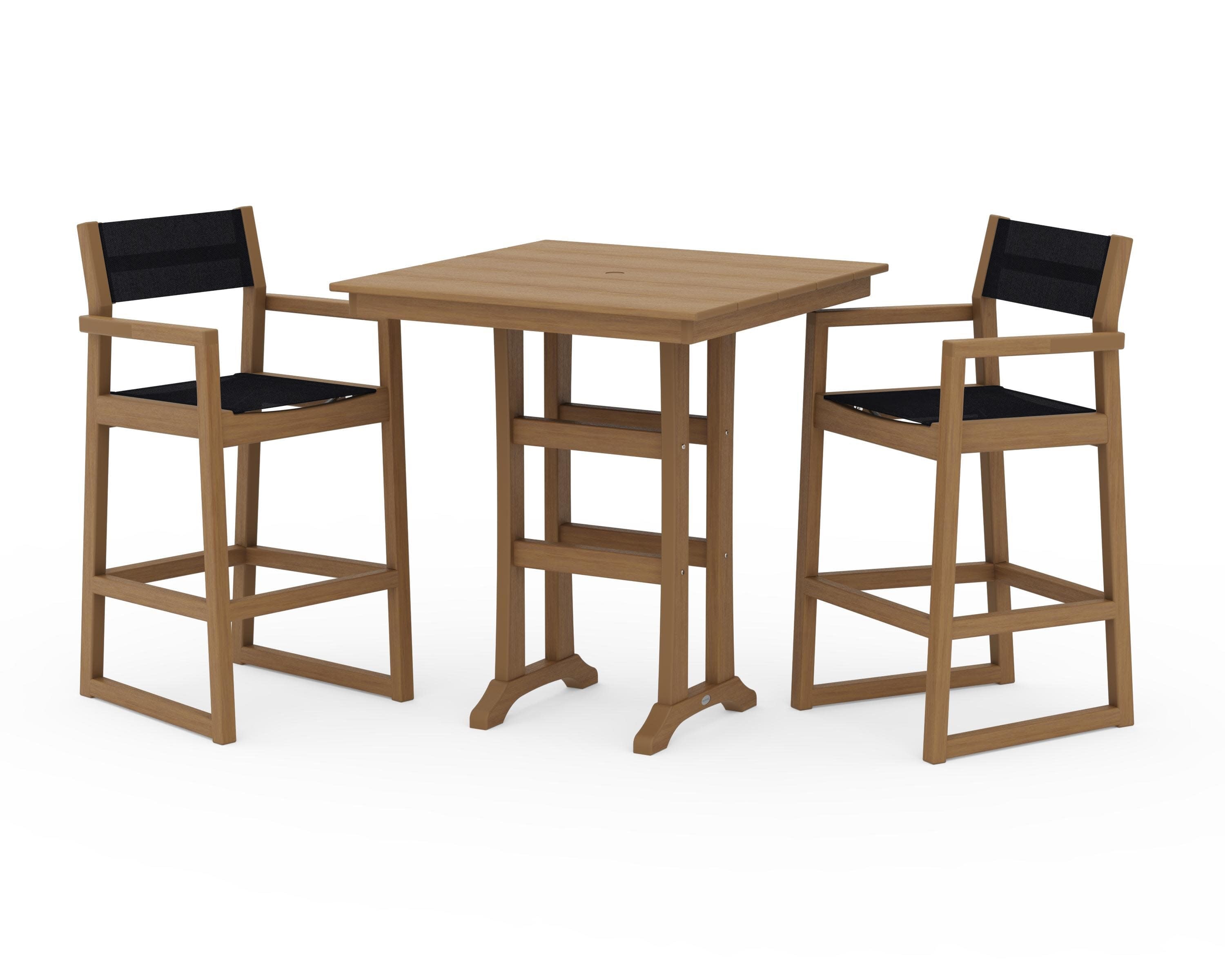 EDGE Sling Arm Chair 3-Piece Farmhouse Bar Set with Trestle Legs in Natural / Black Sling