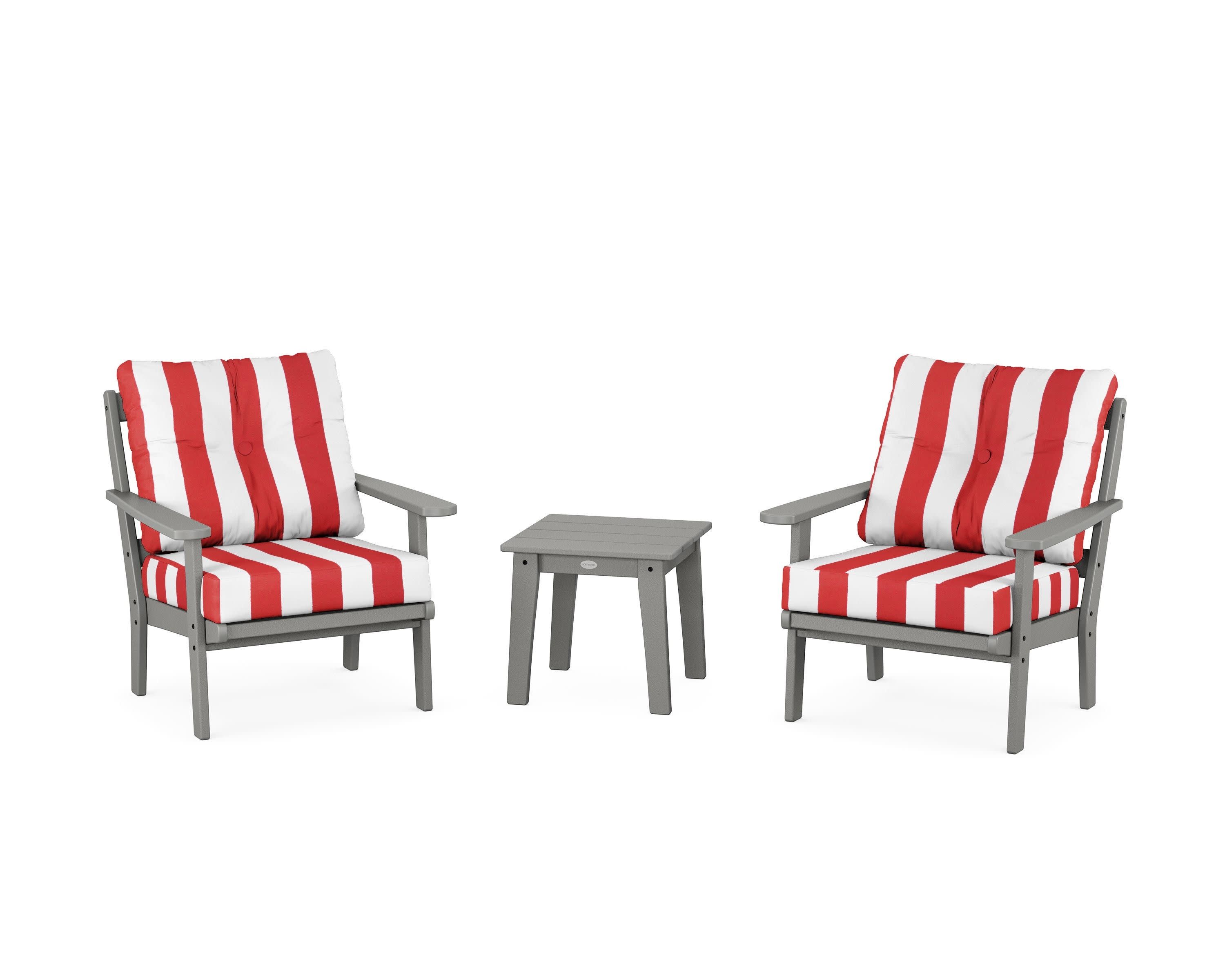 Mission 3-Piece Deep Seating Set in Slate Grey / Cabana Stripe Crimson
