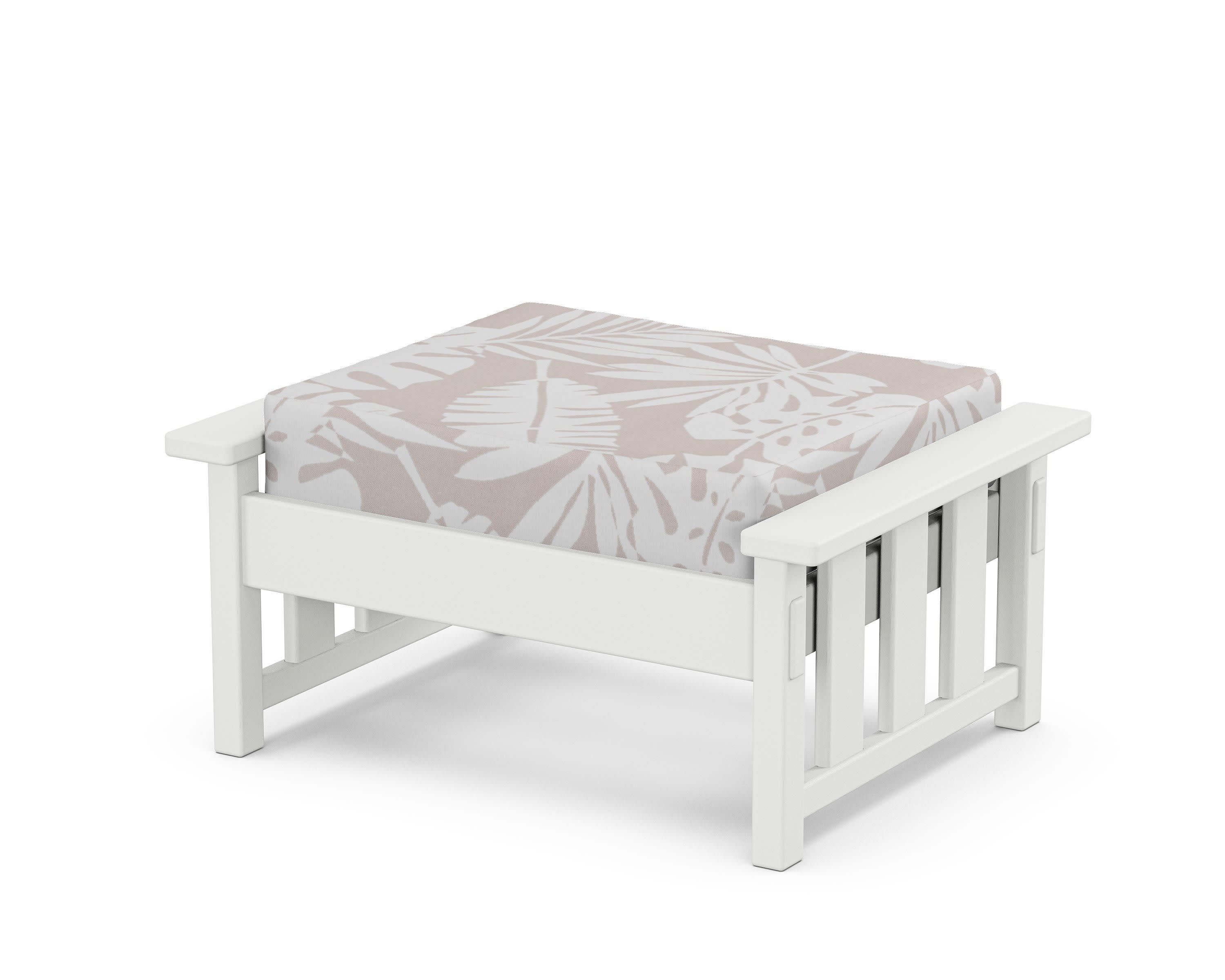 Acadia Deep Seating Ottoman in White / Leaf Dune Burlap