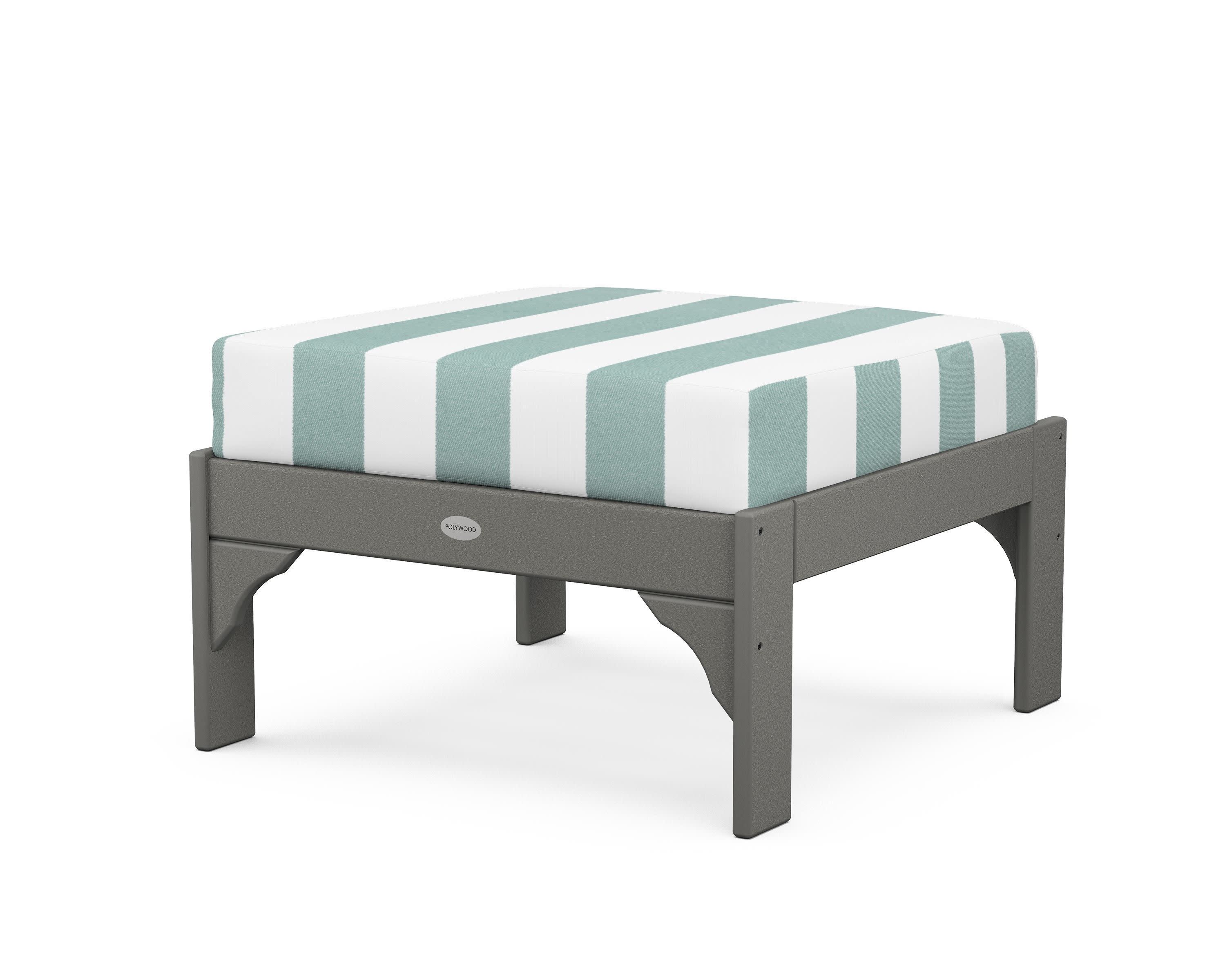 Vineyard Deep Seating Ottoman in Slate Grey / Cabana Stripe Glacier Spa