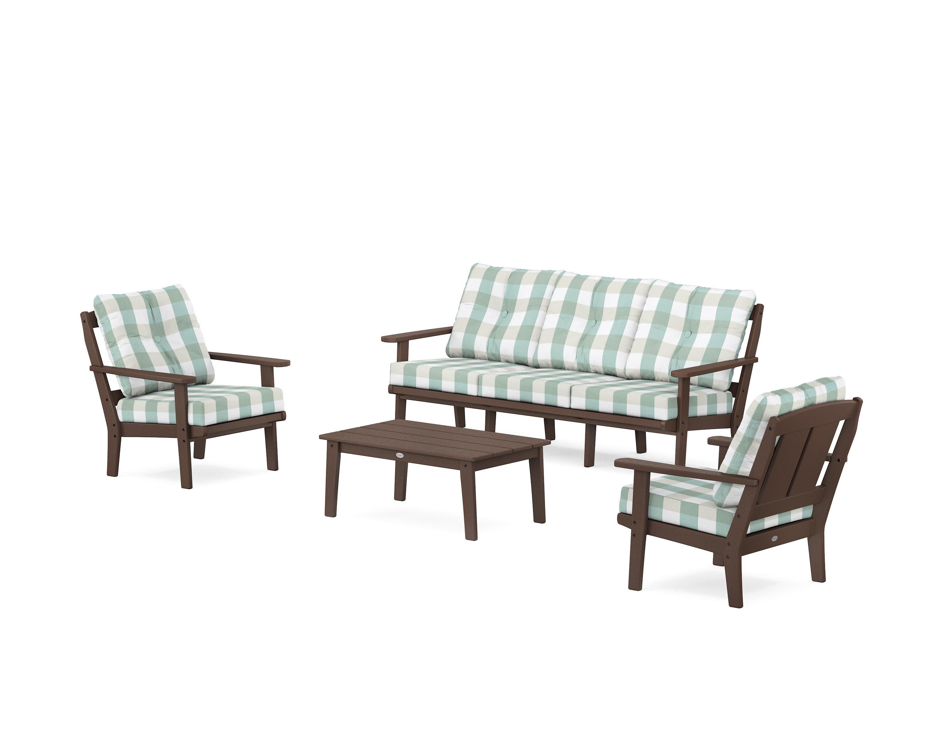 Mission 4-Piece Deep Seating Set with Sofa in Mahogany / Buffalo Plaid Glacier Spa
