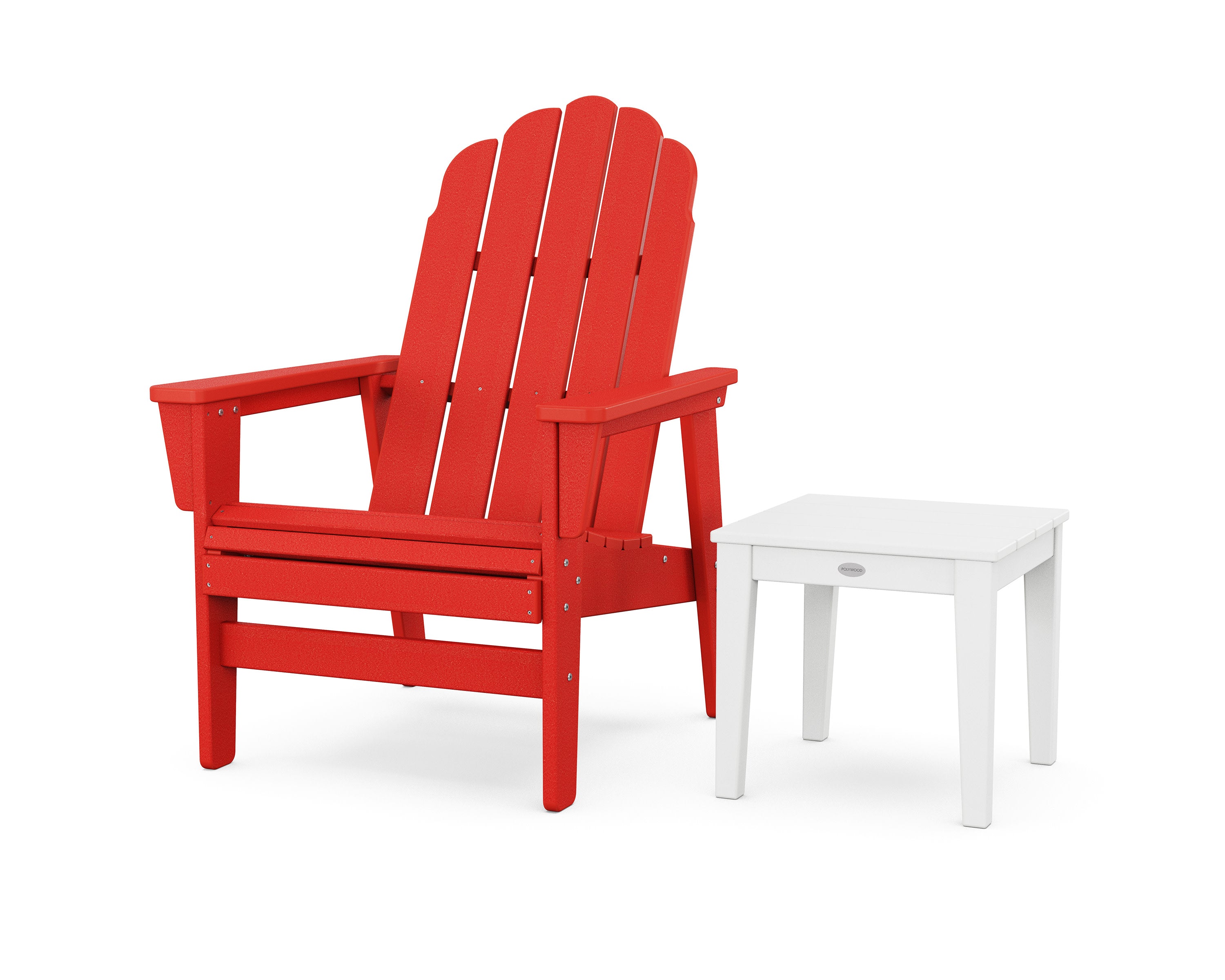 Vineyard Grand Upright Adirondack Chair with Side Table in Sunset Red / White