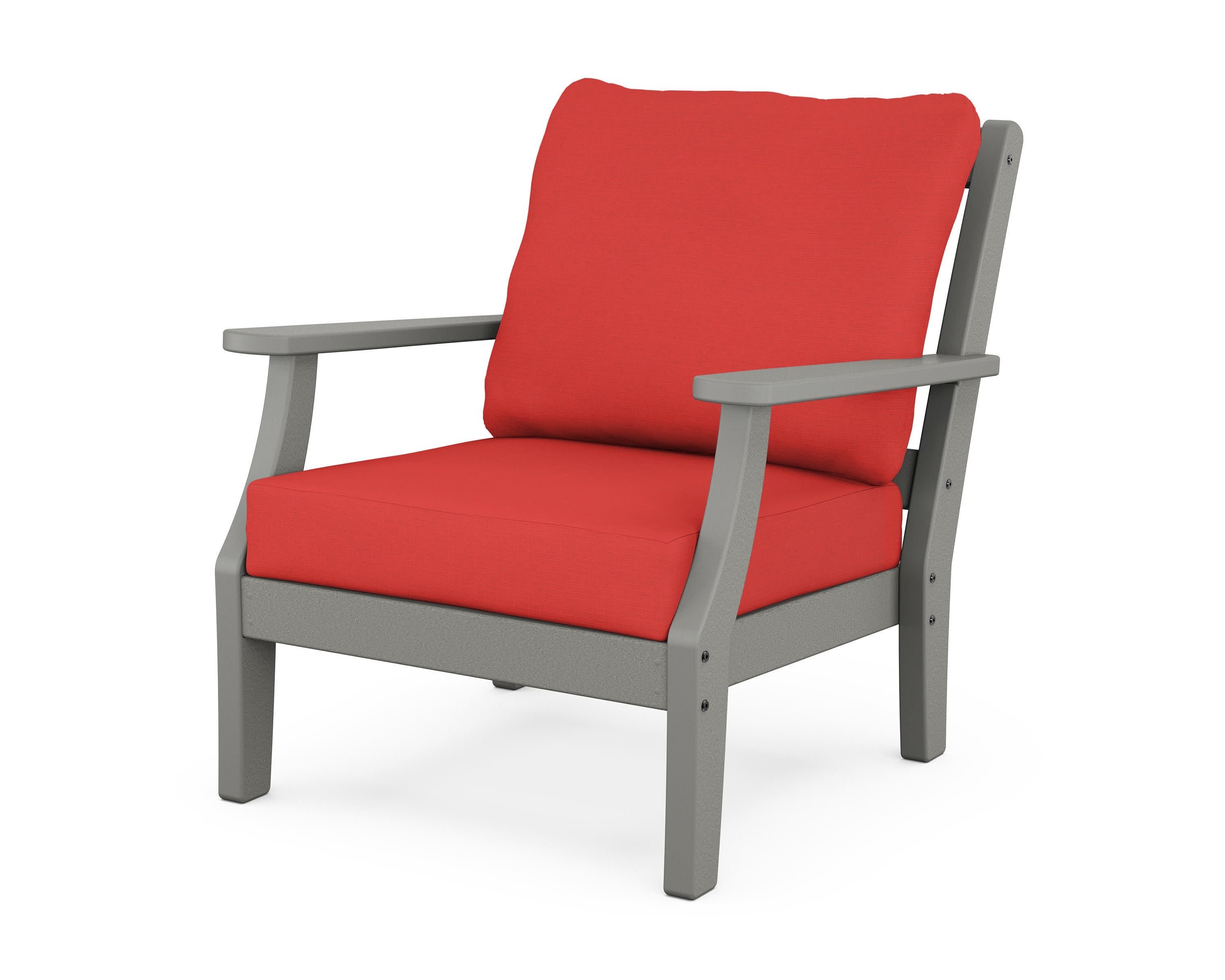 Chinoiserie Deep Seating Chair in Slate Grey / Crimson Linen