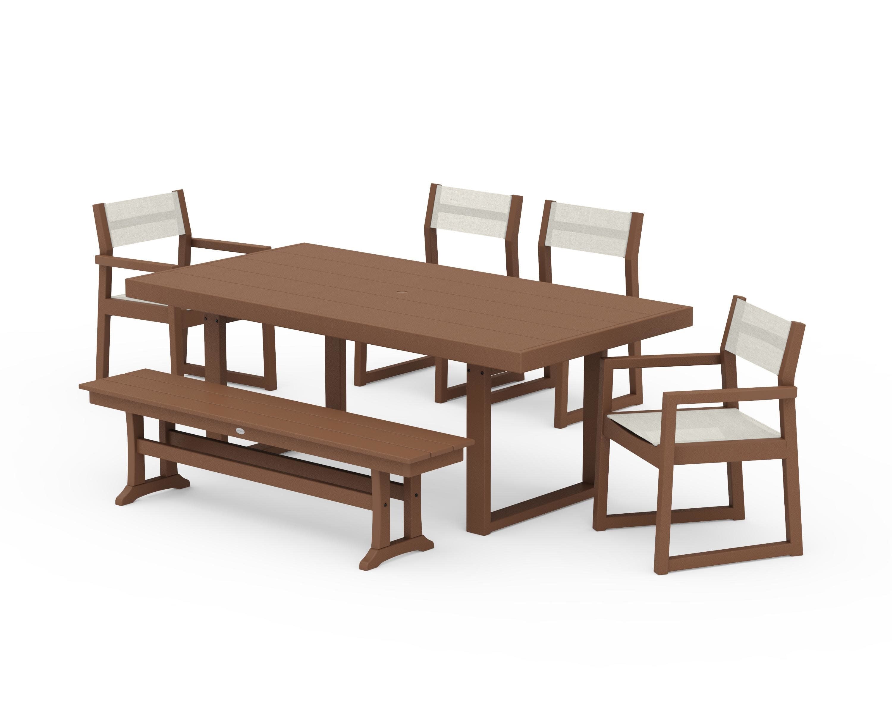EDGE Sling 6-Piece Dining Set with Bench in Teak / Parchment Sling