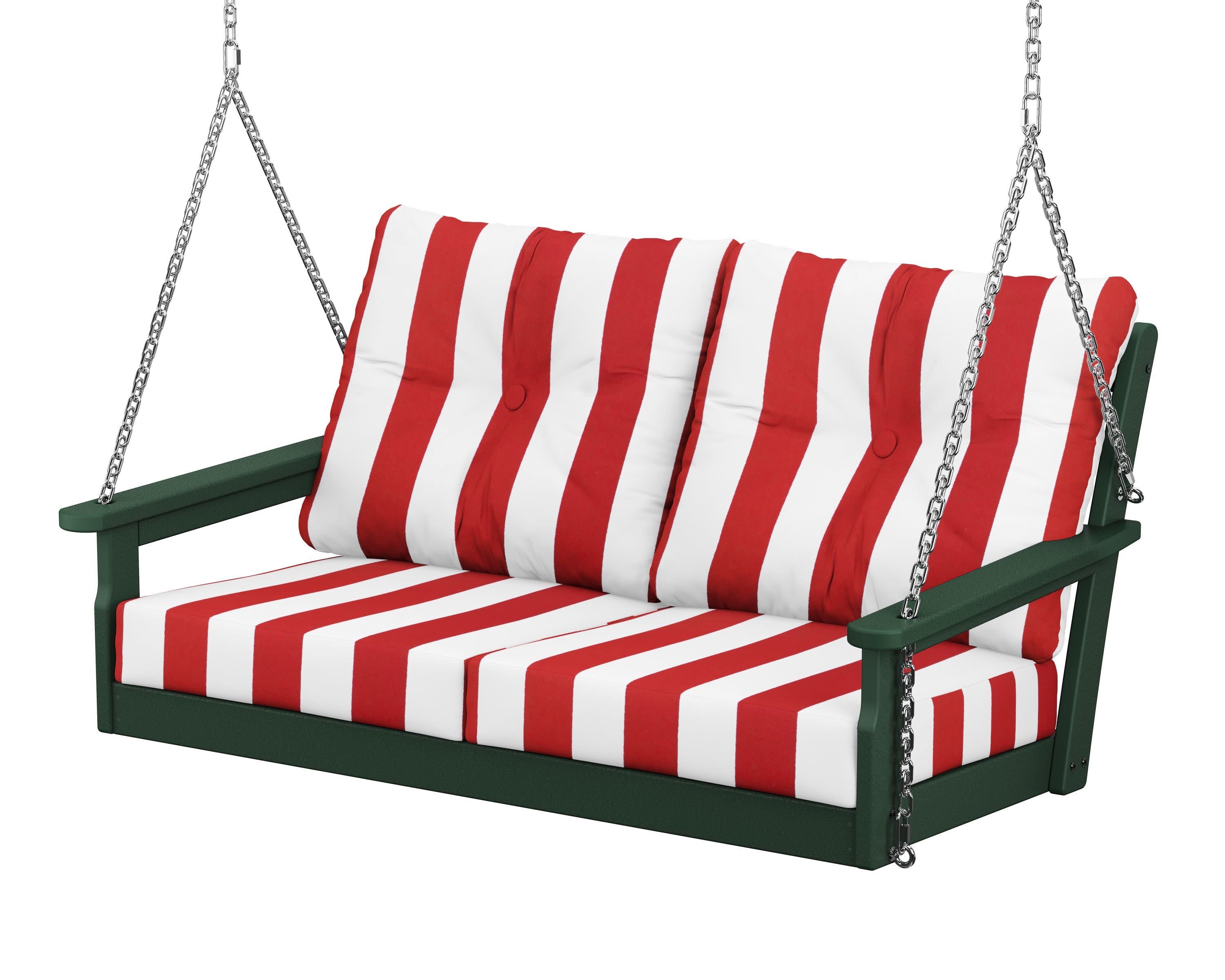 Vineyard Deep Seating Swing in Green / Cabana Stripe Crimson