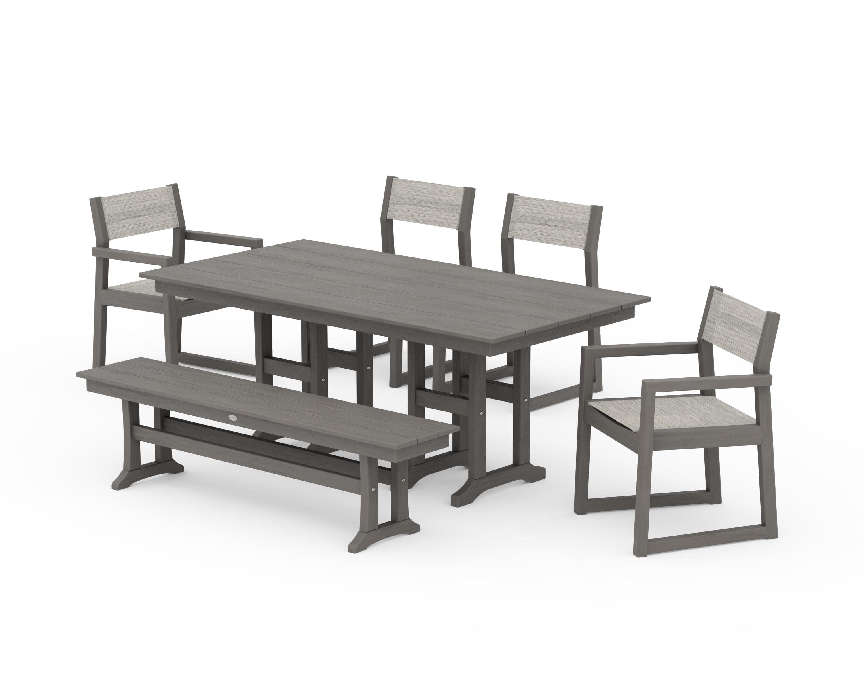 EDGE Sling 6-Piece Farmhouse Dining Set in Driftwood / Birch Sling