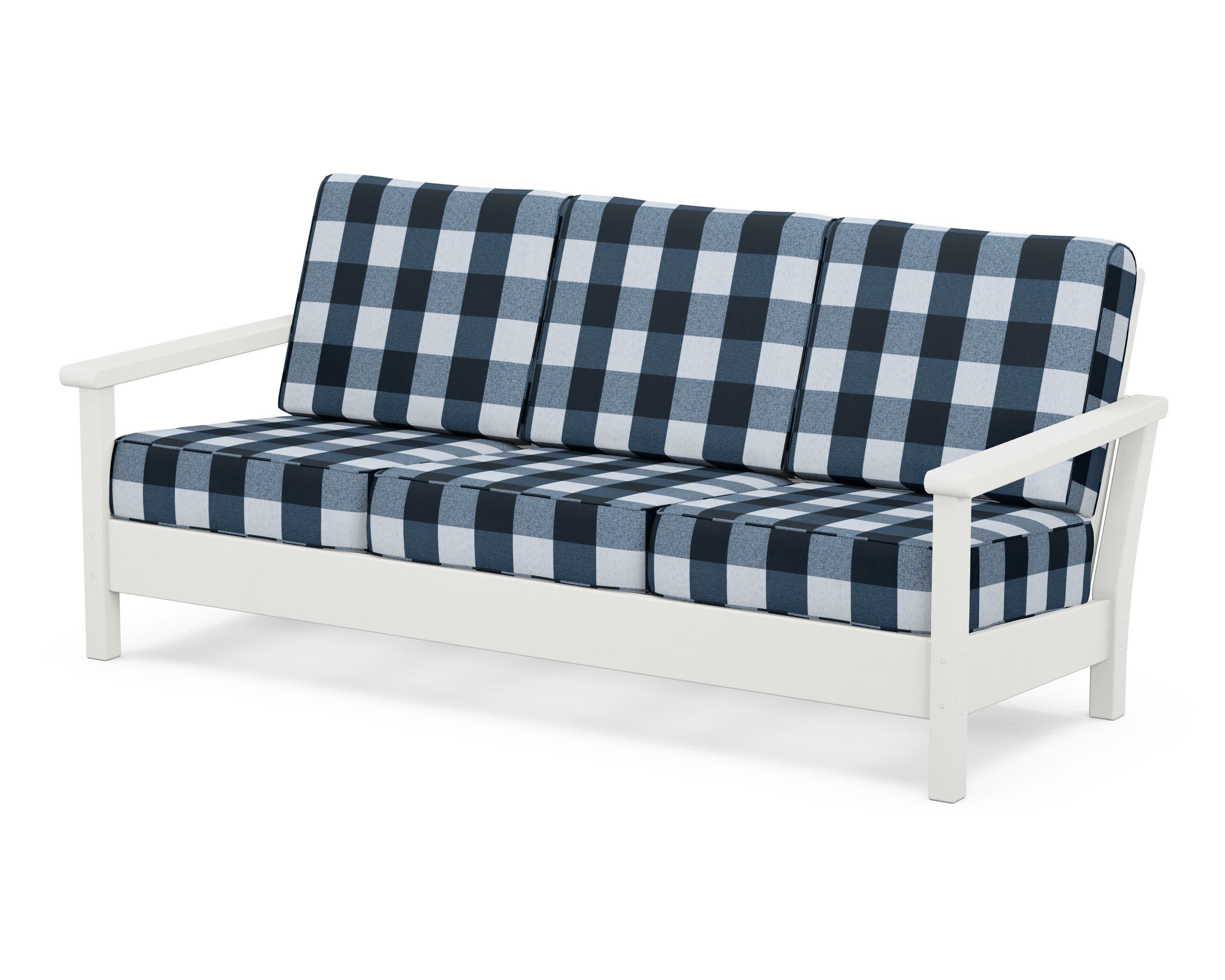 Harbour Deep Seating Sofa in Vintage White / Buffalo Plaid Marine Indigo