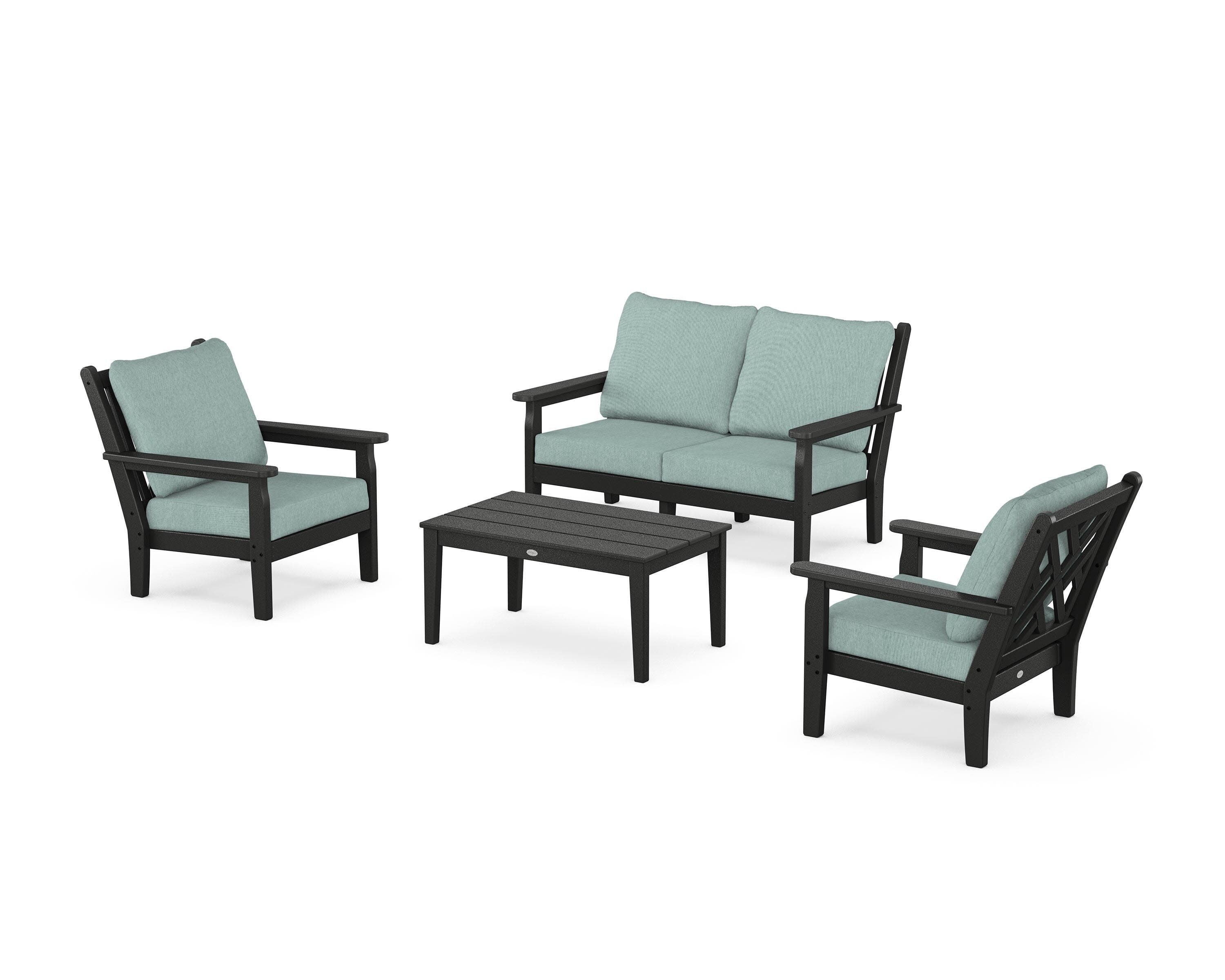 Chippendale 4-Piece Deep Seating Set with Loveseat in Black / Glacier Spa