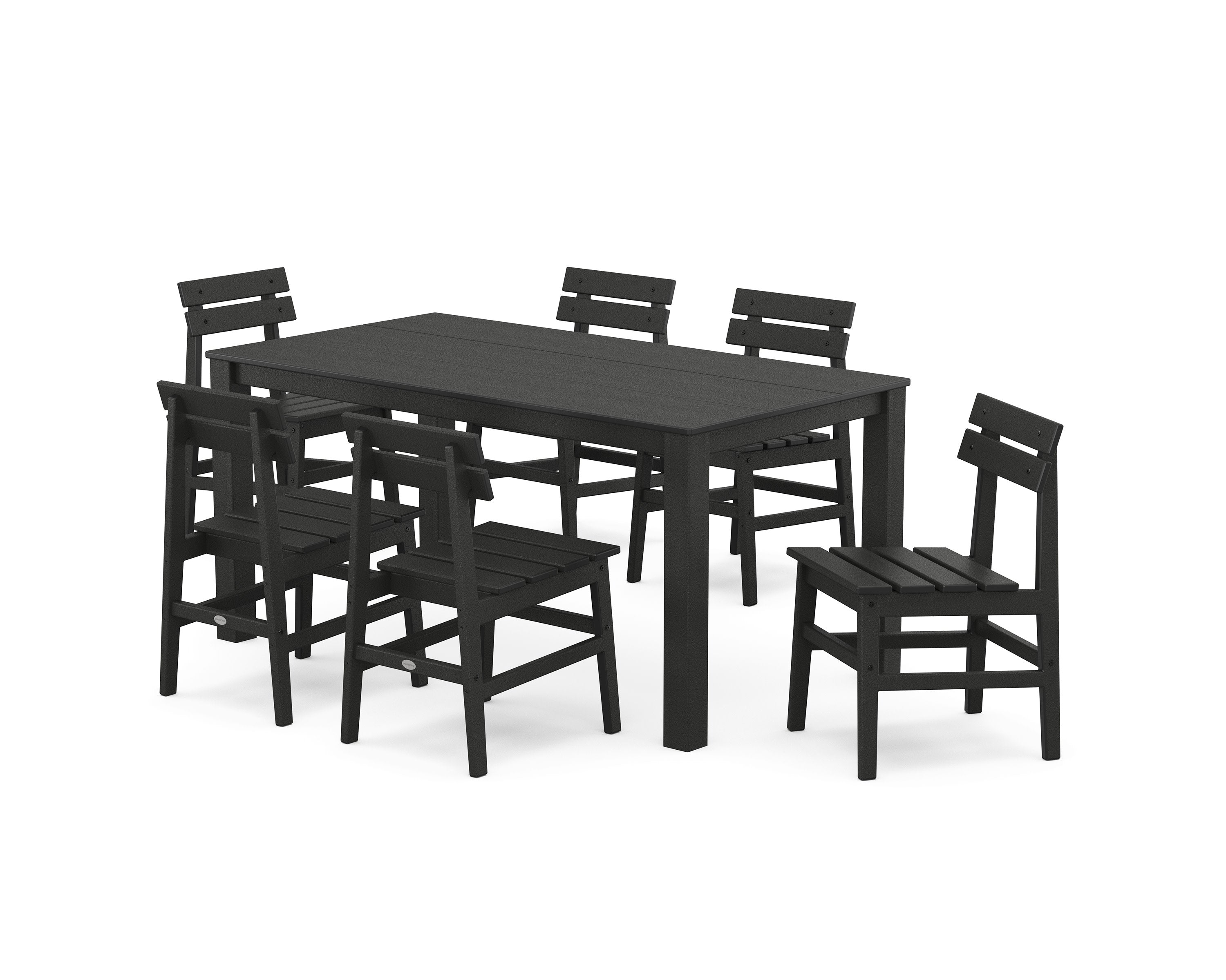 Modern Studio Plaza Chair 7-Piece Parsons Table Dining Set in Black