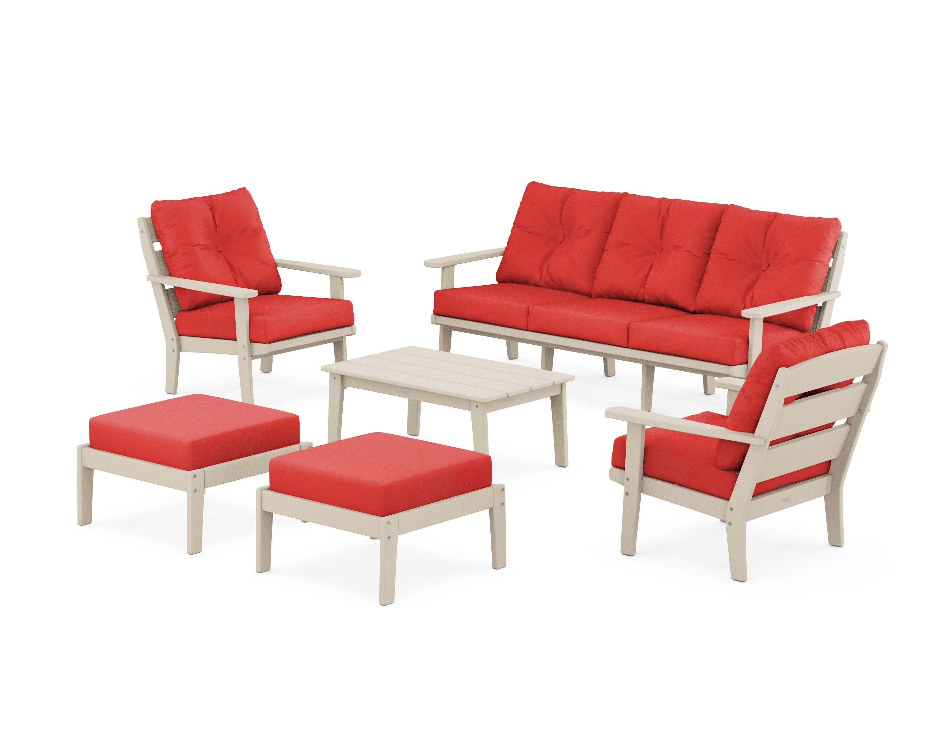 Lakeside 6-Piece Lounge Sofa Set in Sand / Crimson Linen