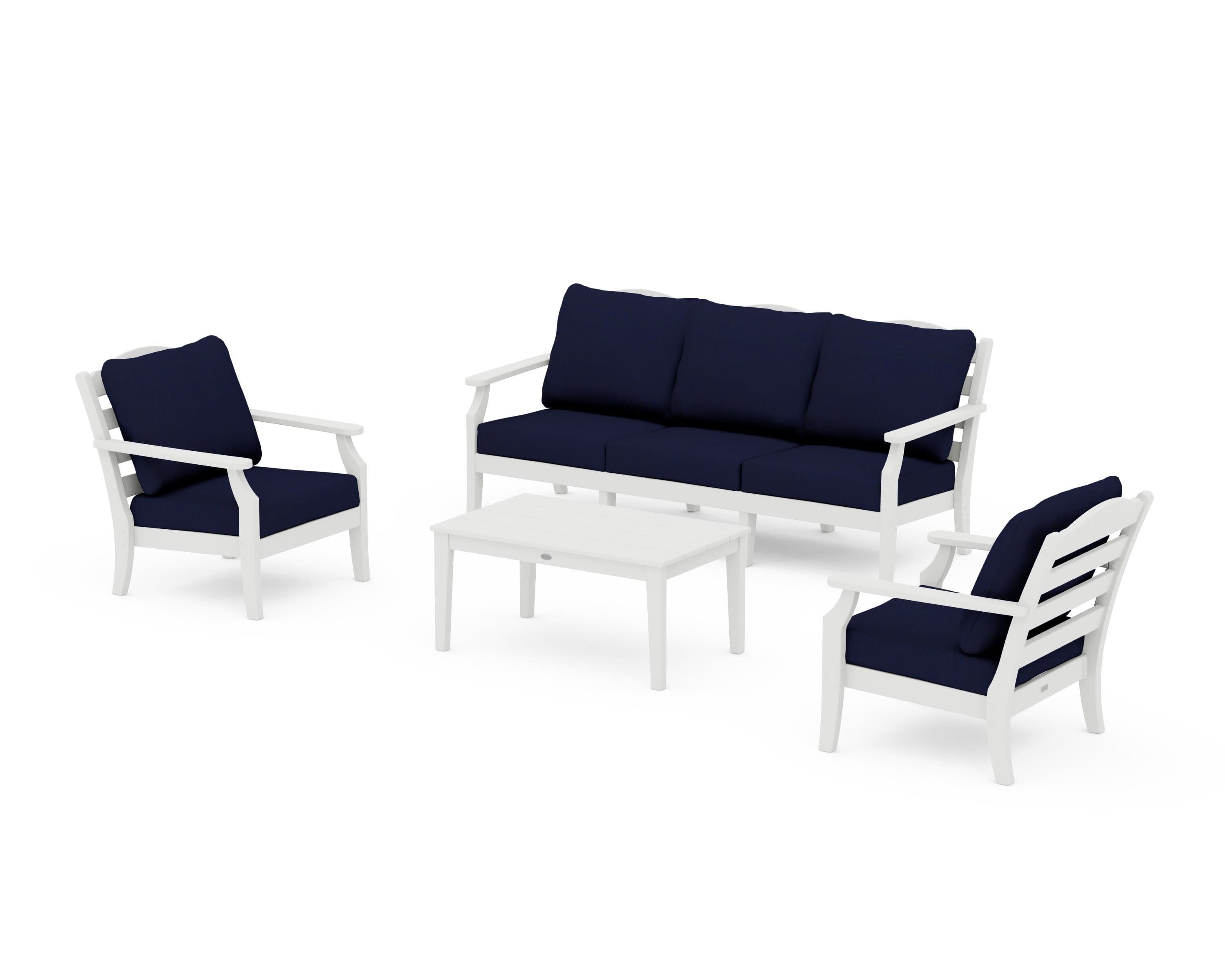 Savannah 4-Piece Deep Seating Set with Sofa in Vintage White / Navy