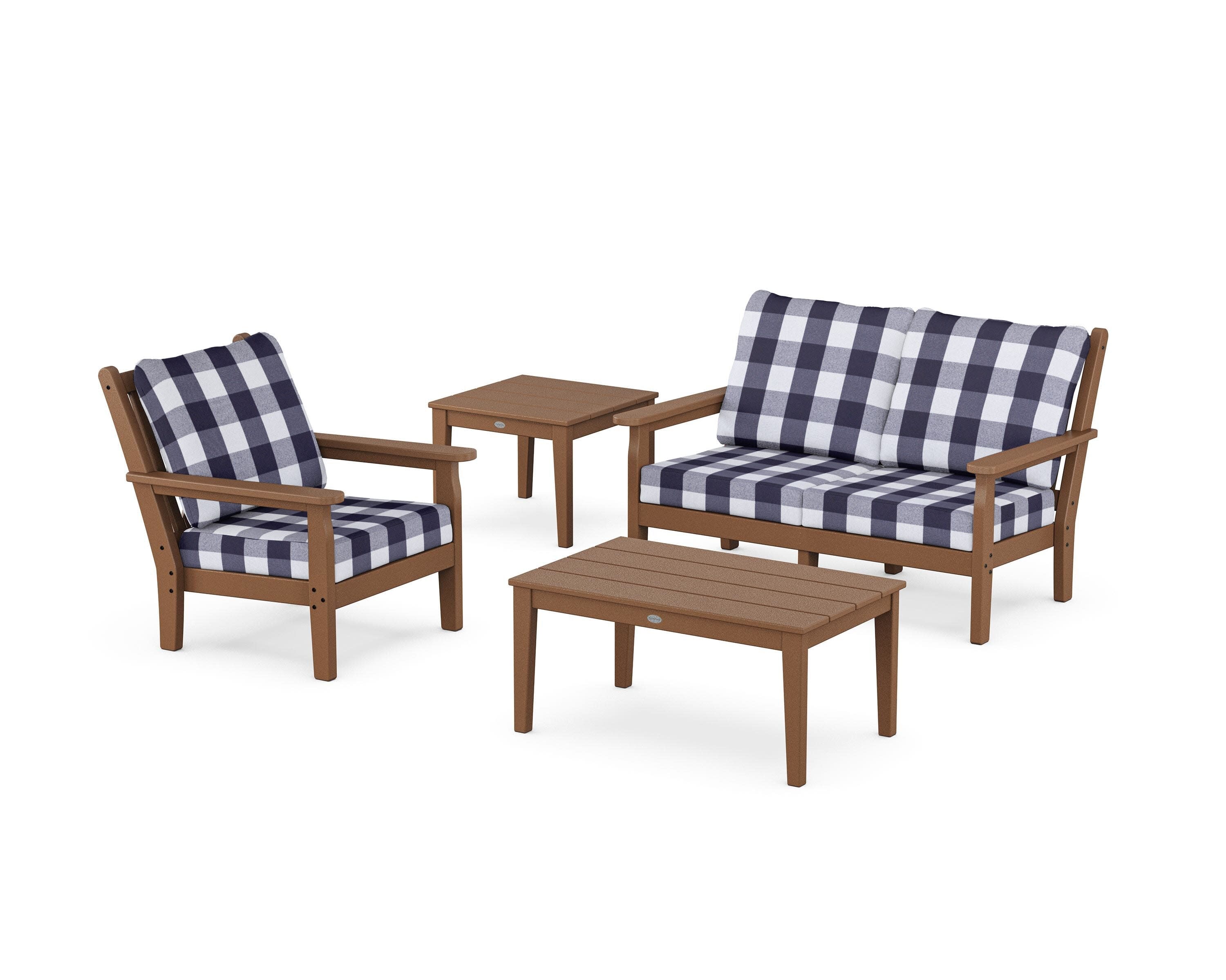 Chippendale 4-Piece Deep Seating Set in Teak / Buffalo Plaid Navy