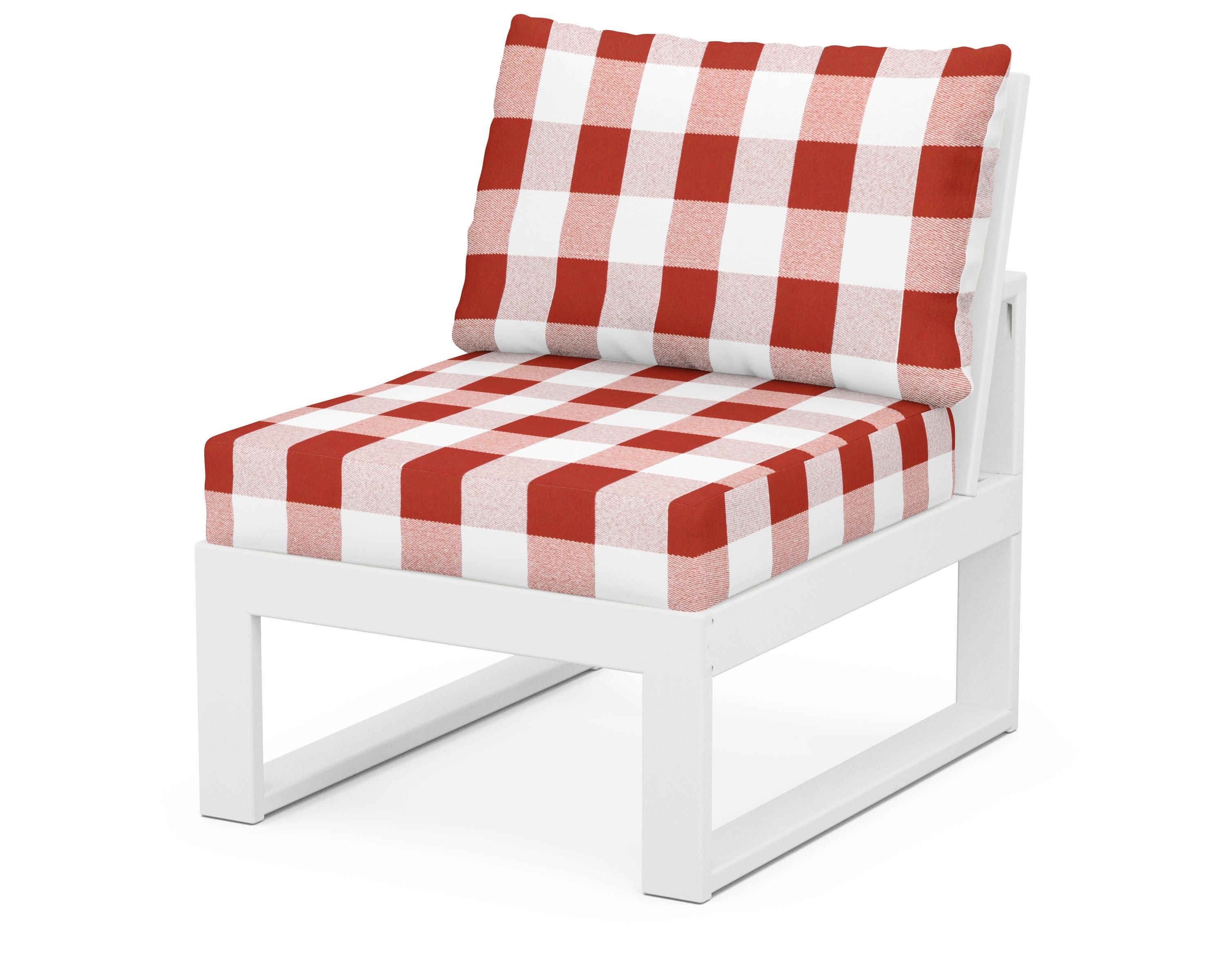 Modular Armless Chair in White / Buffalo Plaid Crimson
