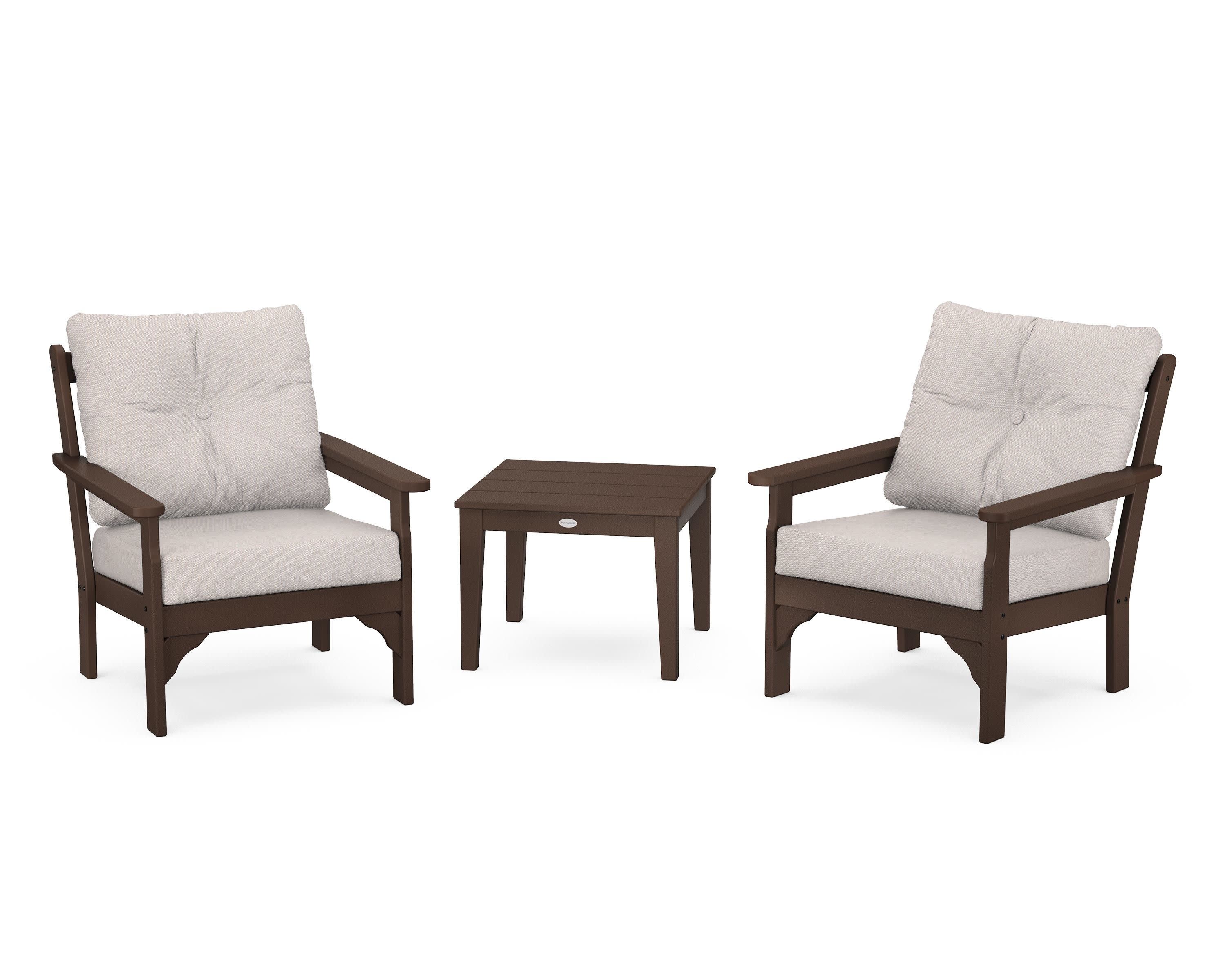 Vineyard 3-Piece Deep Seating Set in Mahogany / Dune Burlap