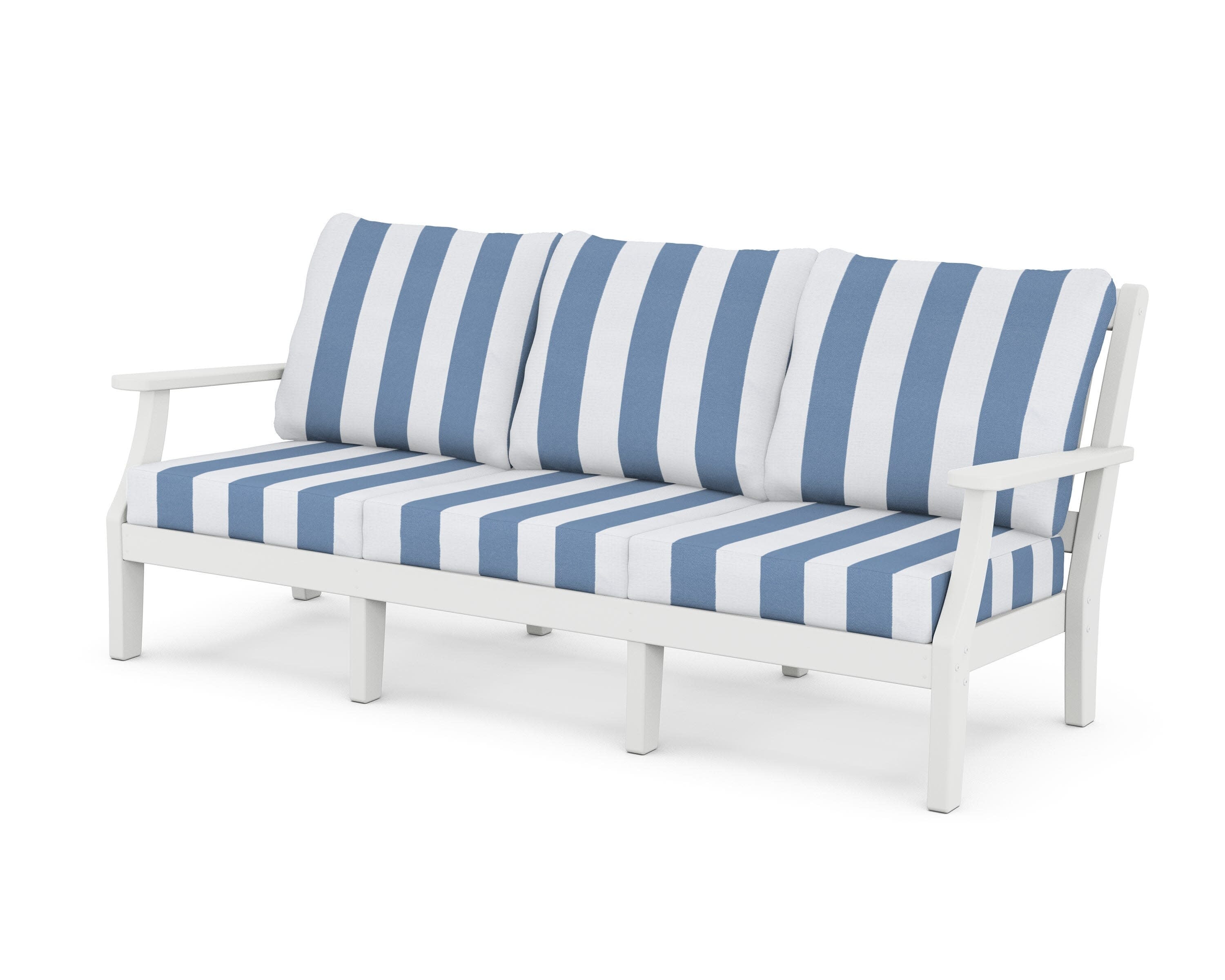 Chinoiserie Deep Seating Sofa in White / Cabana Stripe Sky Blue