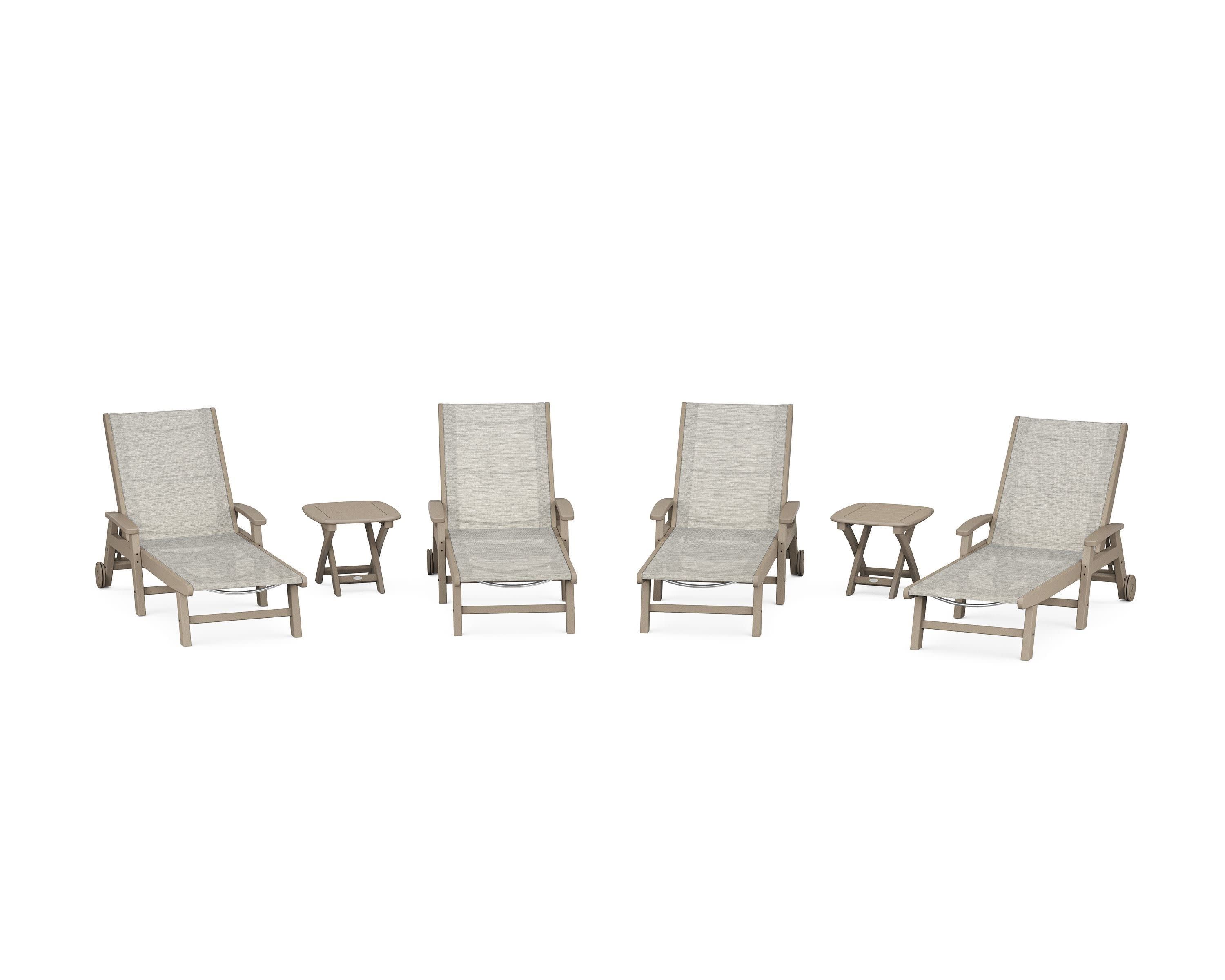 Coastal Chaise 6-Piece Set with Wheels in Vintage Sahara / Birch Sling