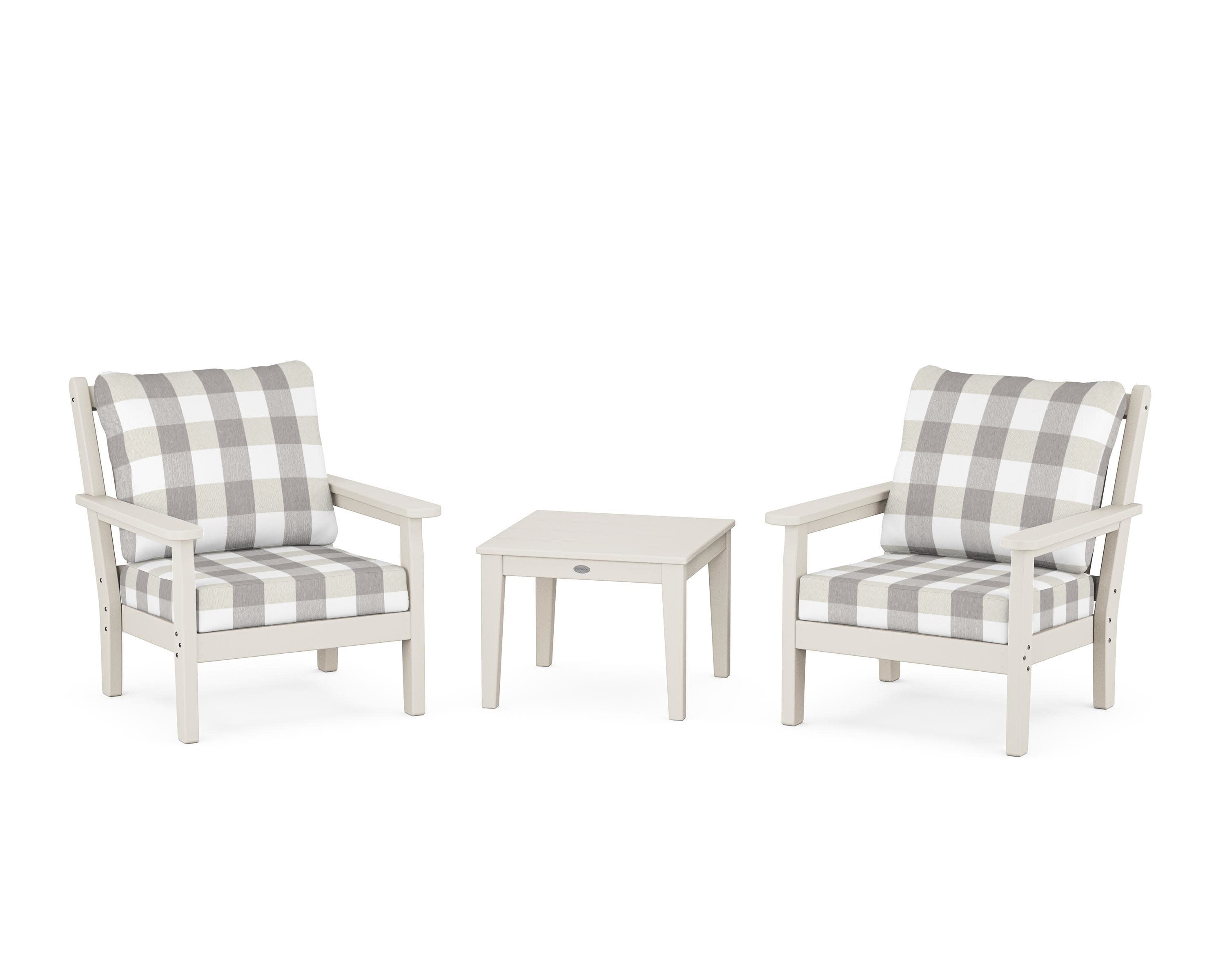 Chippendale 3-Piece Deep Seating Set in Sand / Buffalo Plaid Grey Mist
