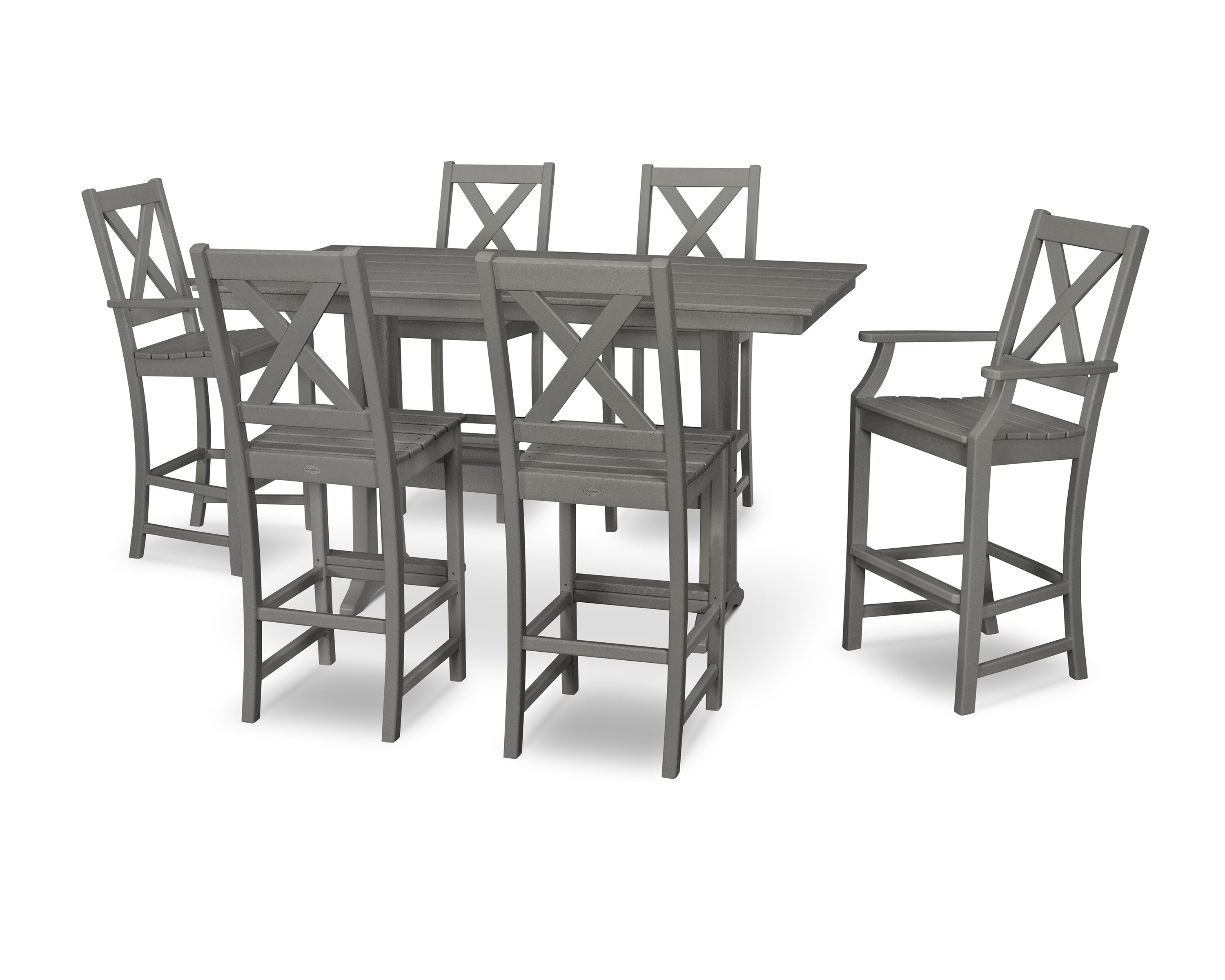 Braxton 7-Piece Farmhouse Trestle Bar Set in Slate Grey