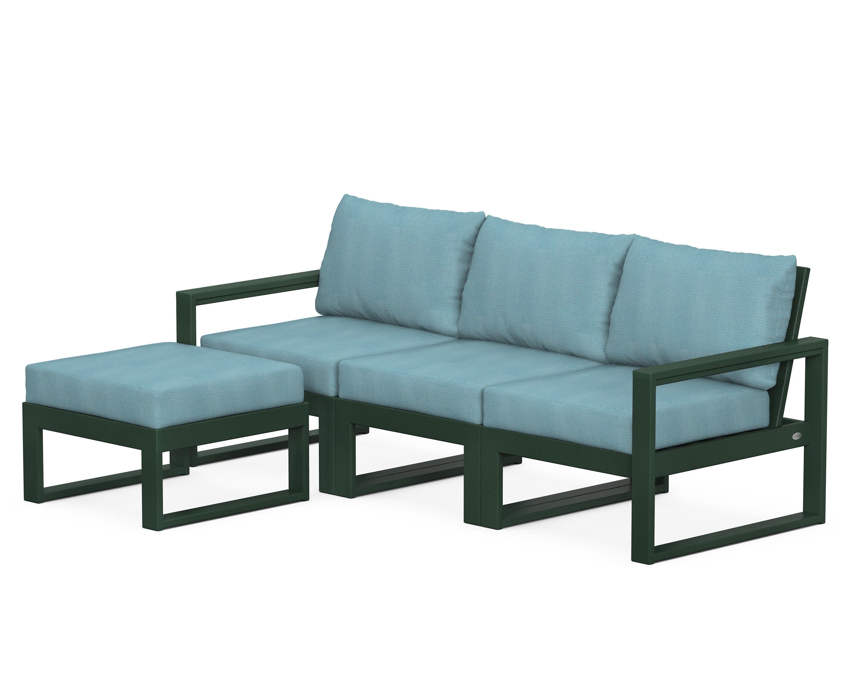 EDGE 4-Piece Modular Deep Seating Set with Ottoman in Green / Lattice Sky Blue