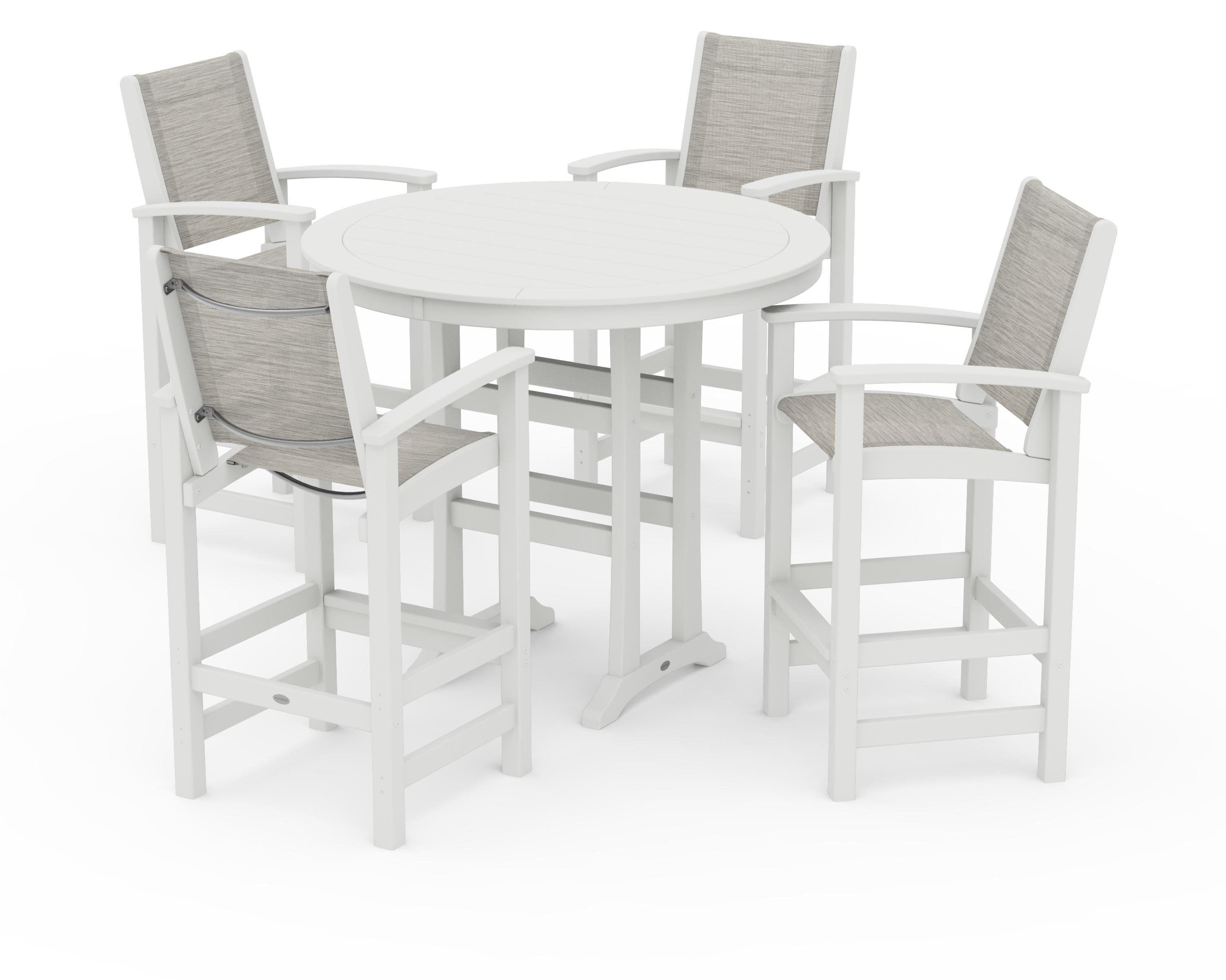 Coastal 5-Piece Nautical Trestle Bar Set in Vintage White / Birch Sling