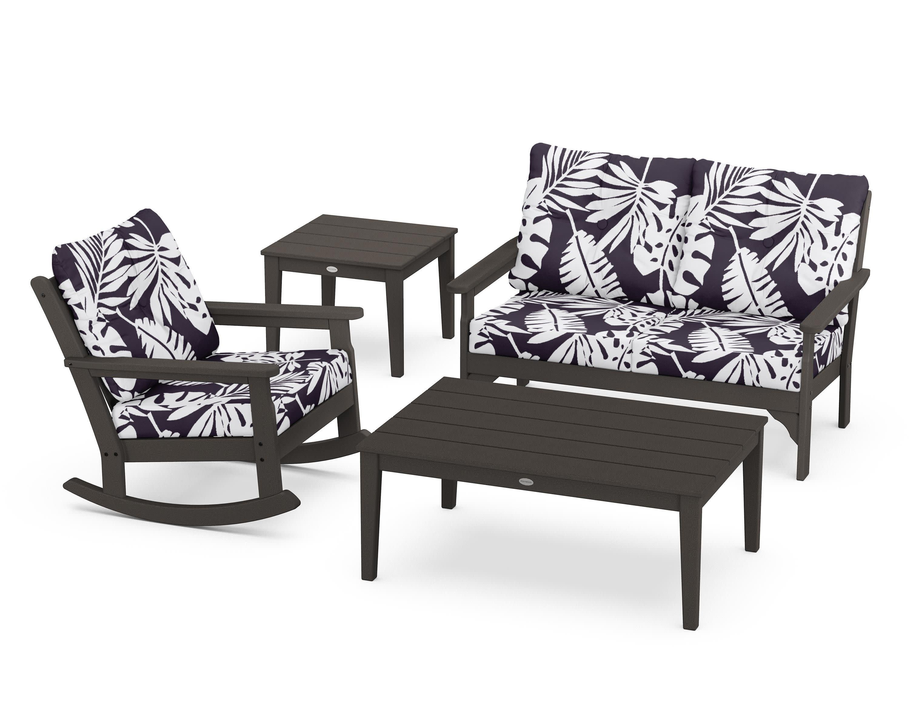 Vineyard 4-Piece Deep Seating Rocker Set in Vintage Coffee / Leaf Navy