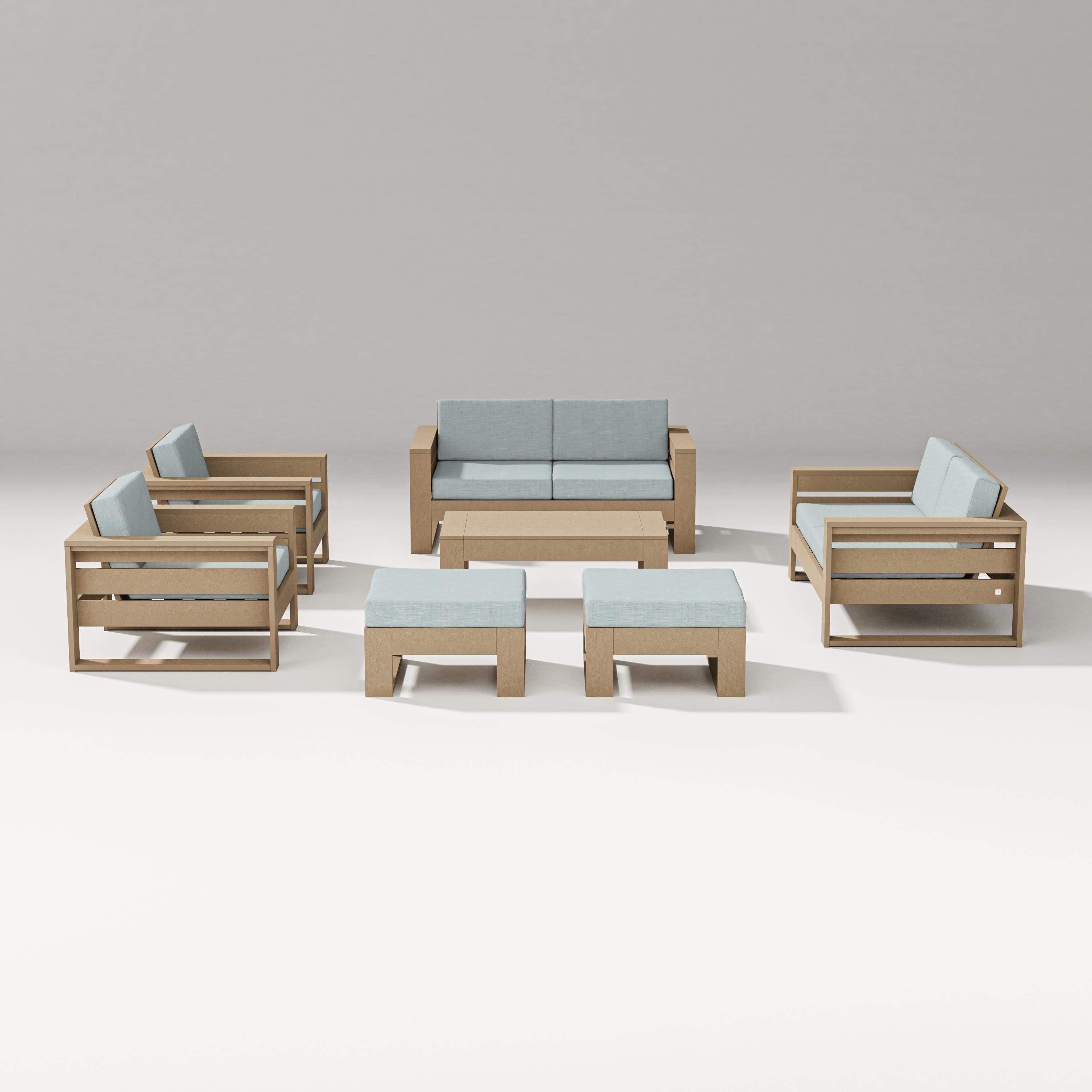 Latitude 7-Piece Lounge Loveseat Set in Vintage Sahara / Soothe Mist