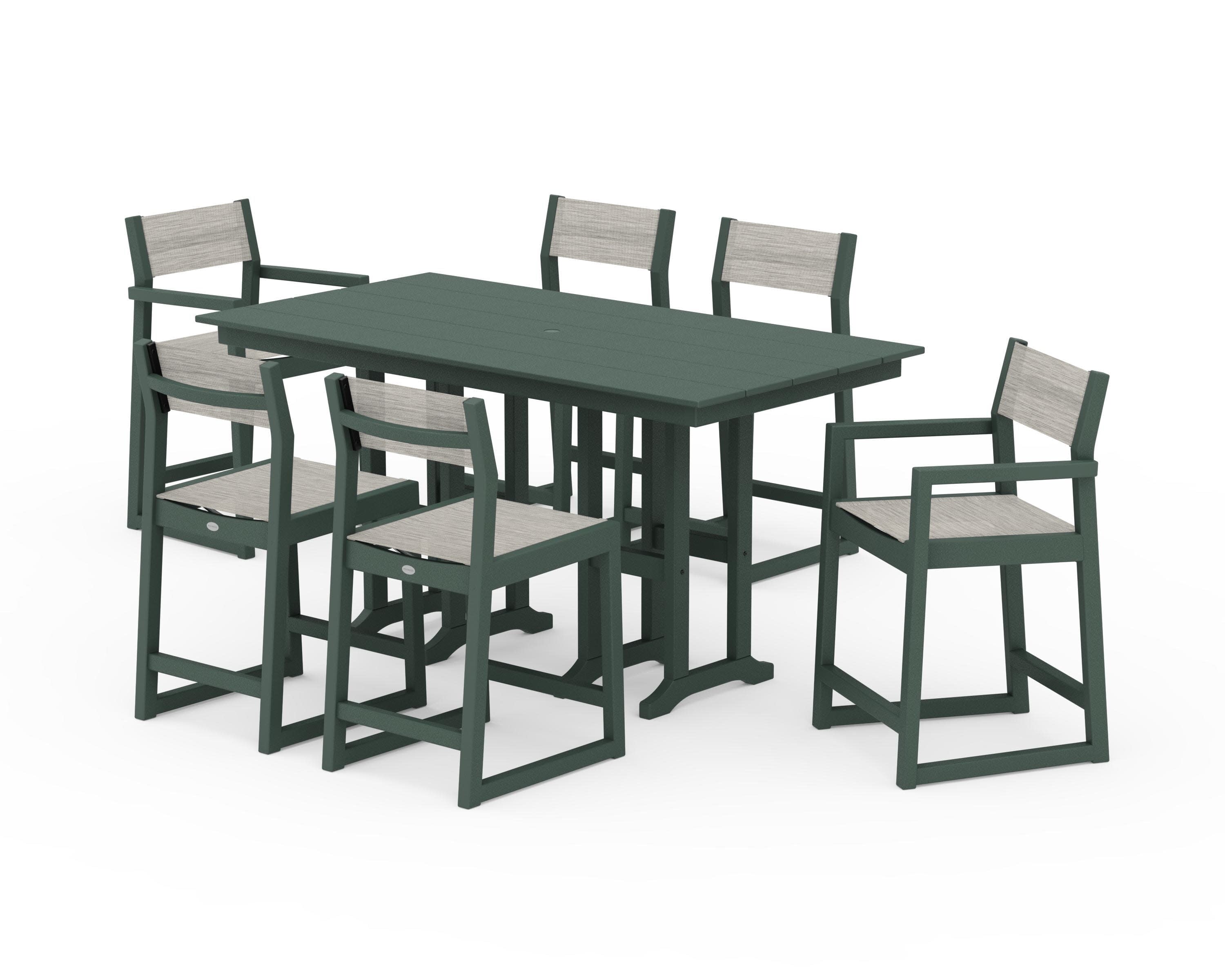 EDGE Sling 7-Piece Farmhouse Counter Set in Green / Birch Sling