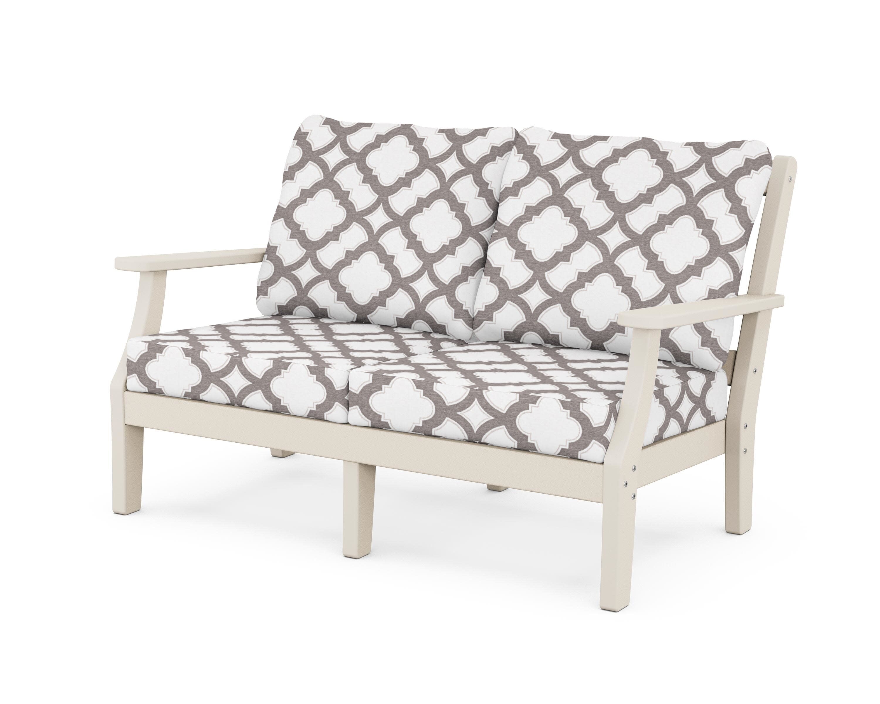 Chinoiserie Deep Seating Loveseat in Sand / Trellis Grey Mist