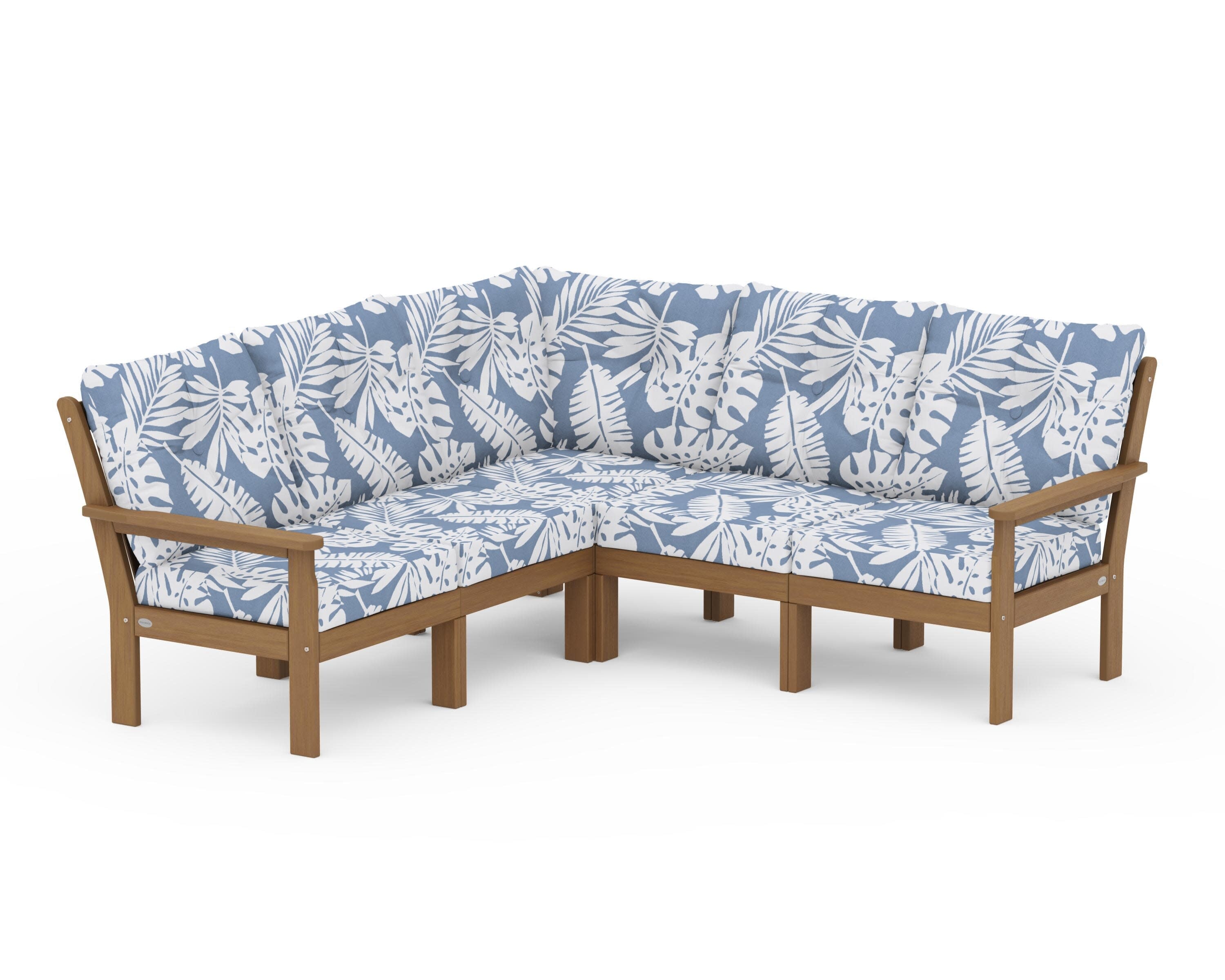 Vineyard 5-Piece Sectional in Natural / Leaf Sky Blue