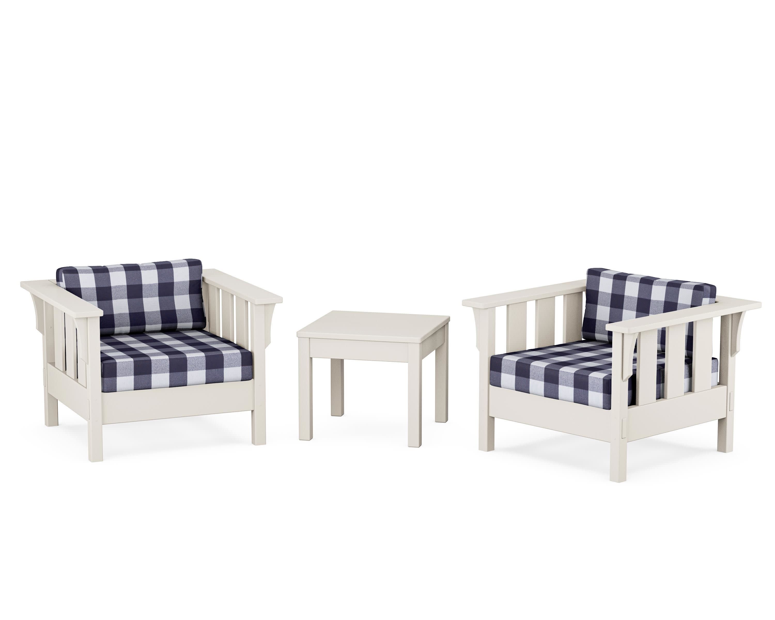 Acadia 3-Piece Deep Seating Set in Sand / Buffalo Plaid Navy