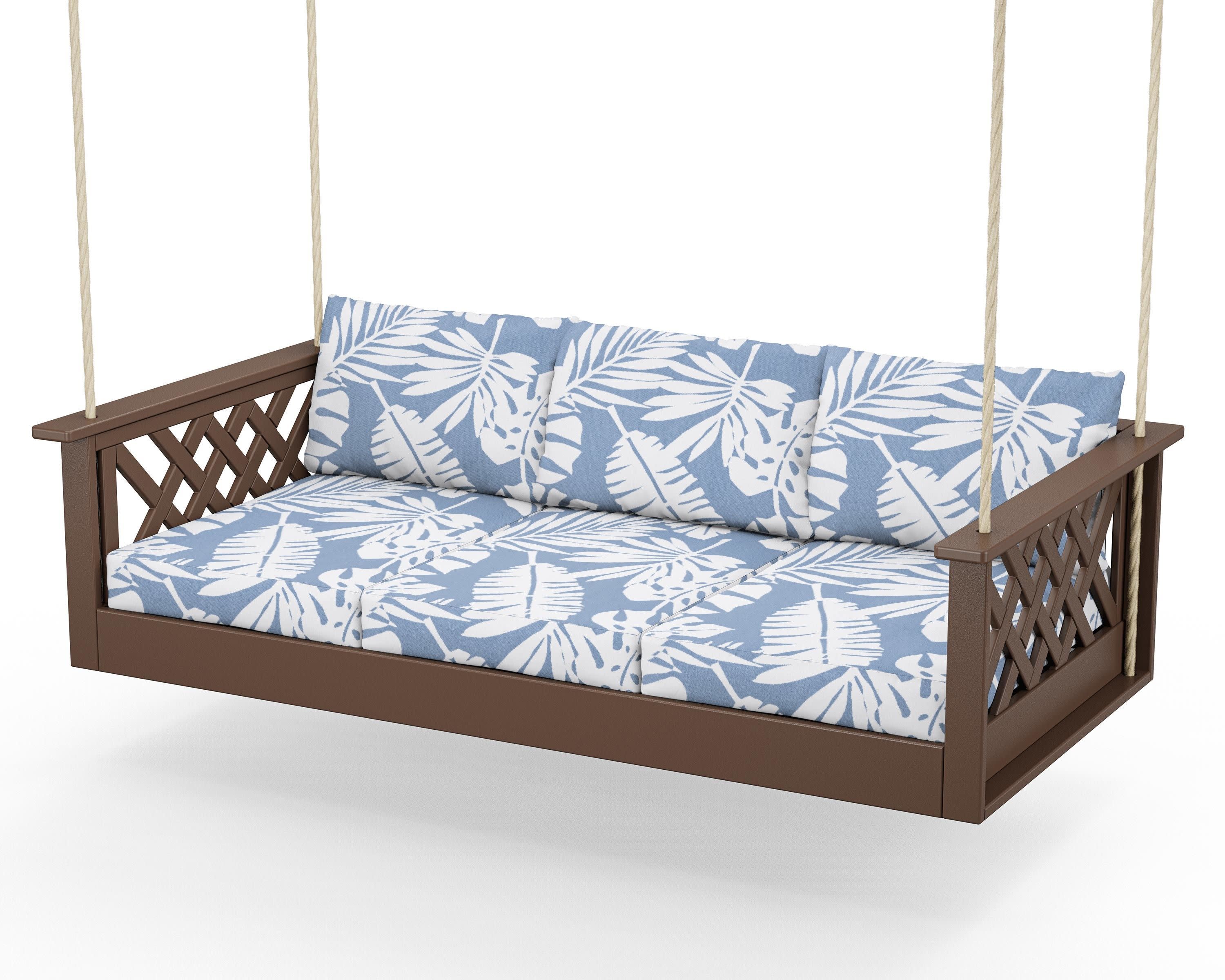 Wovendale Daybed Swing in Mahogany / Leaf Sky Blue