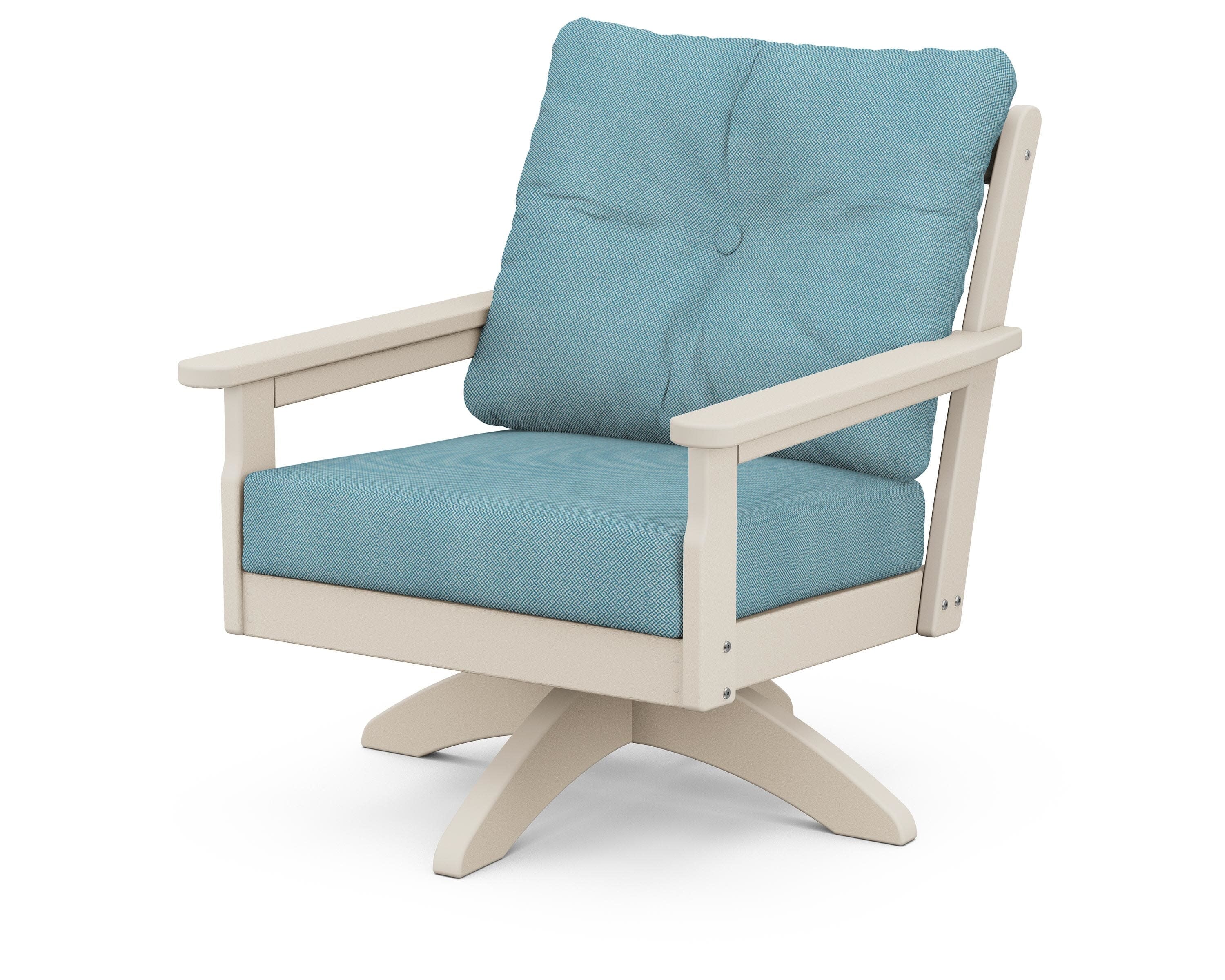 Vineyard Deep Seating Swivel Chair in Sand / Lattice Sky Blue