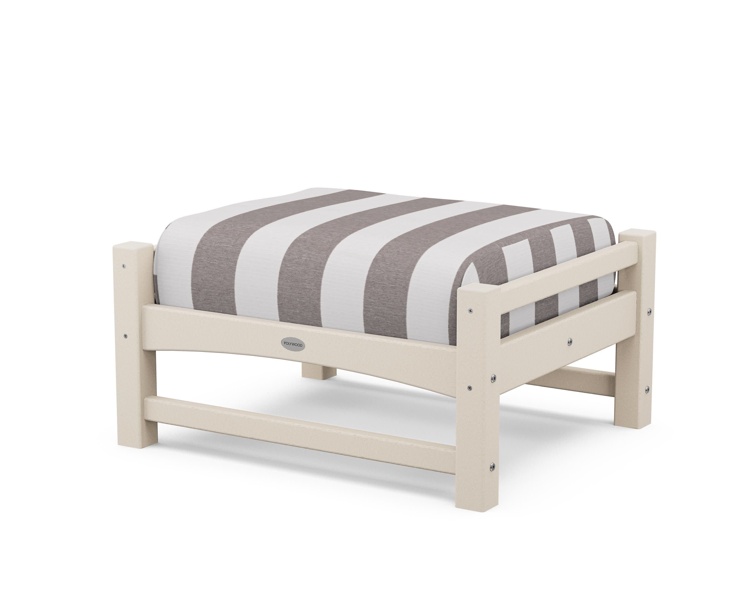 Club Ottoman in Sand / Cabana Stripe Grey Mist