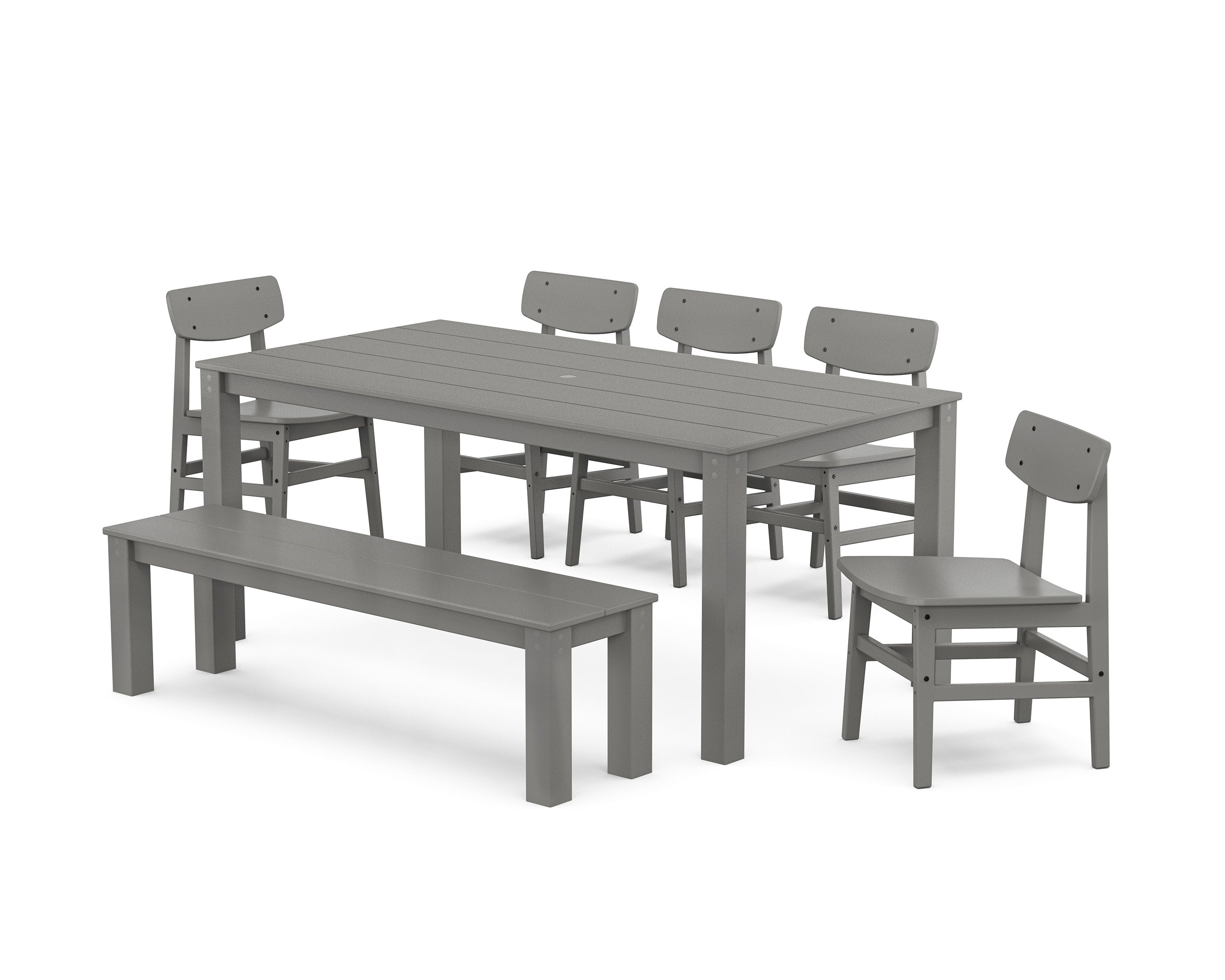Modern Studio Urban Chair 7-Piece Parsons Dining Set with Bench in Slate Grey