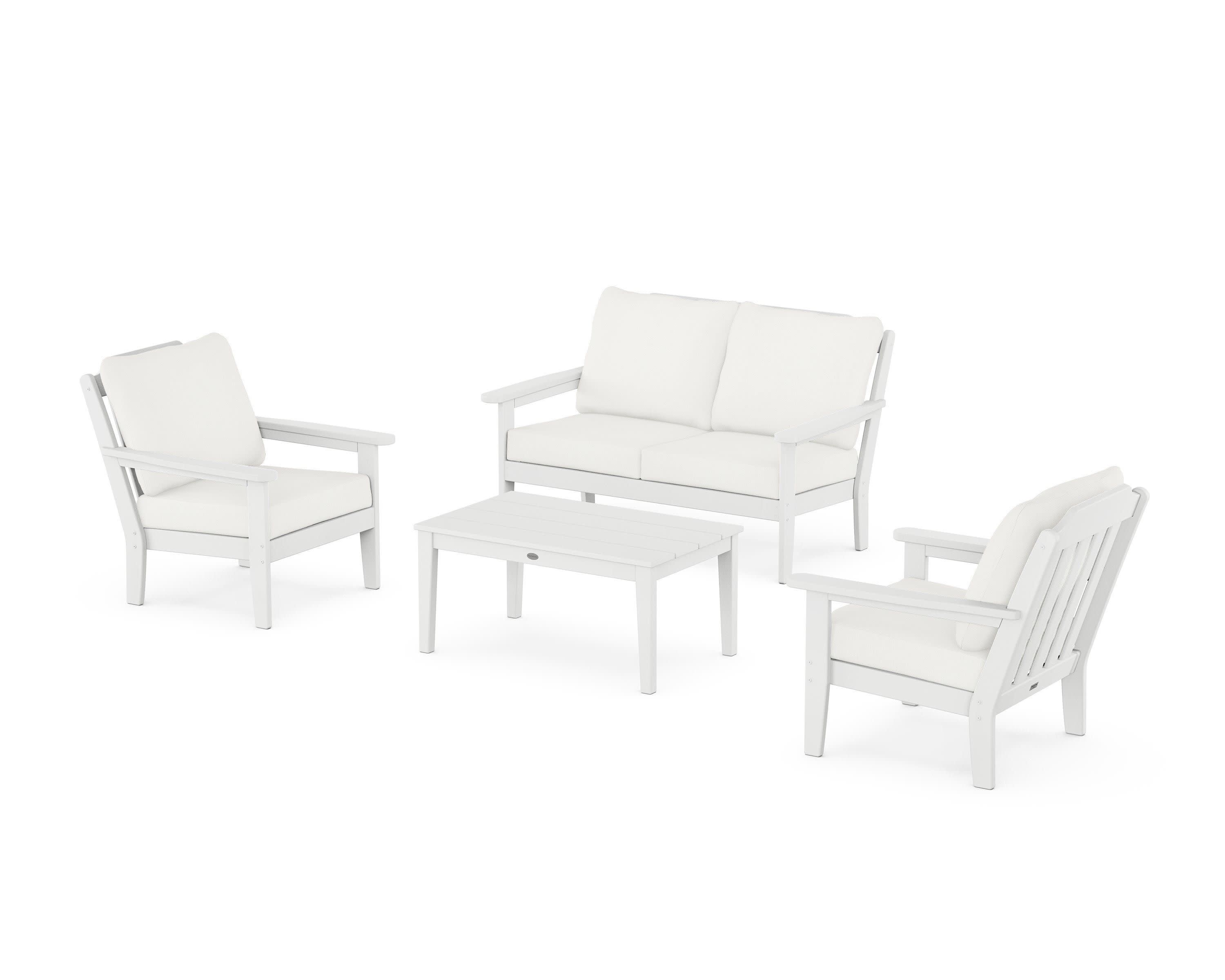 Cottage 4-Piece Deep Seating Set with Loveseat in White / Natural Linen