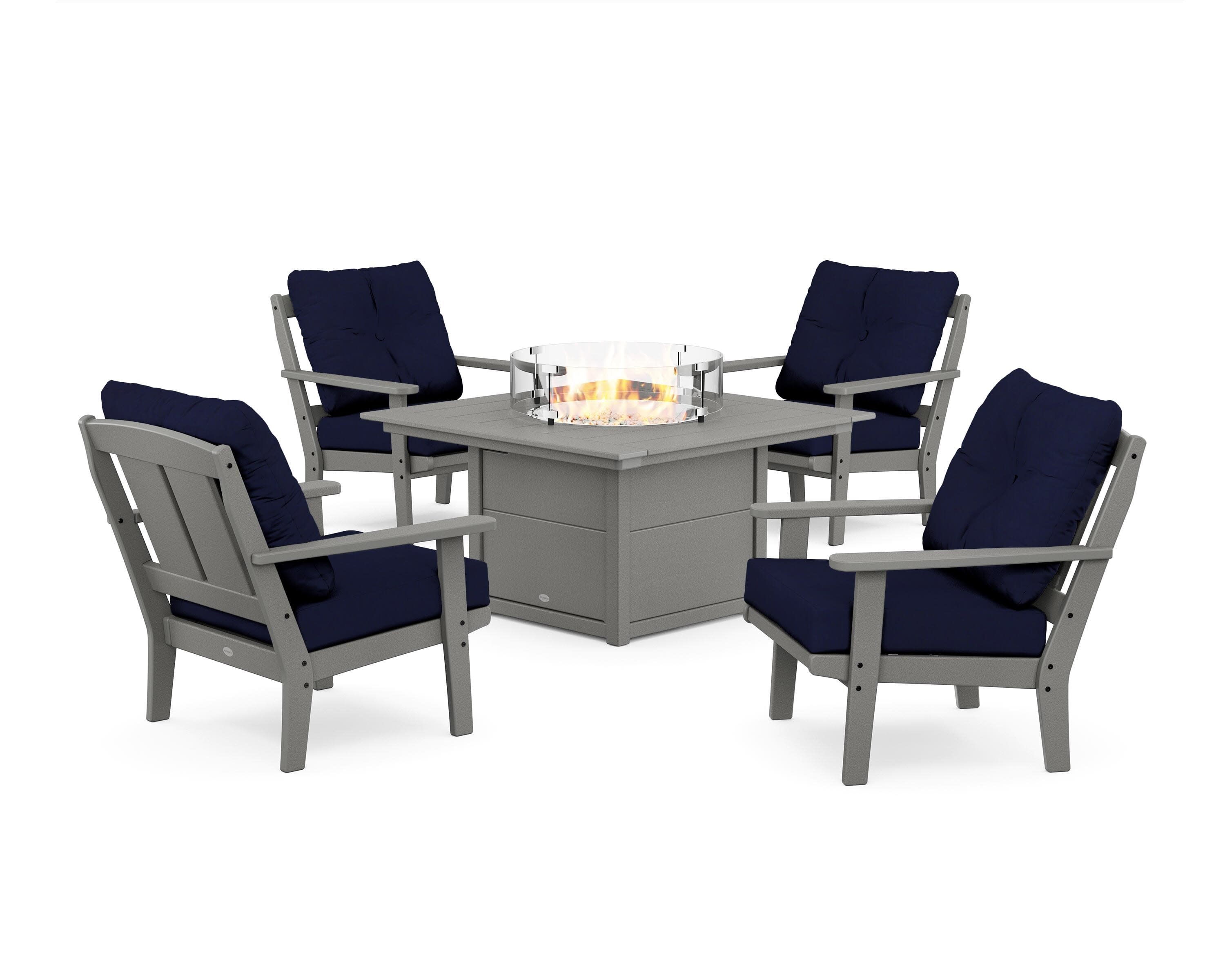 Mission 5-Piece Deep Seating Set with Fire Pit Table in Slate Grey / Navy